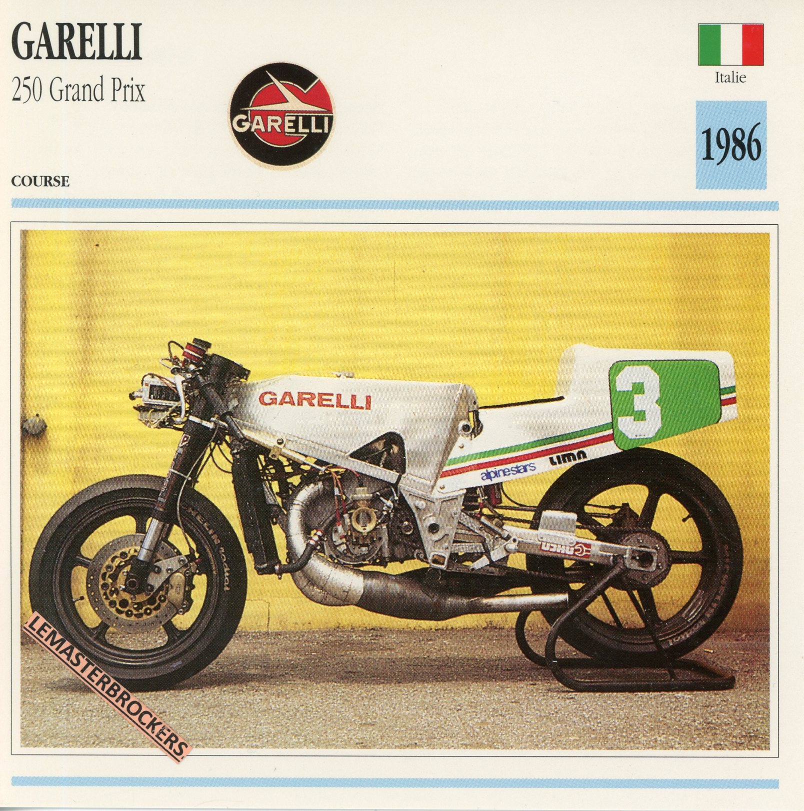 GARELLI 250 GRAND PRIX 1986 - FICHE MOTO - MOTORCYCLE CARDS ATLAS FRENCH