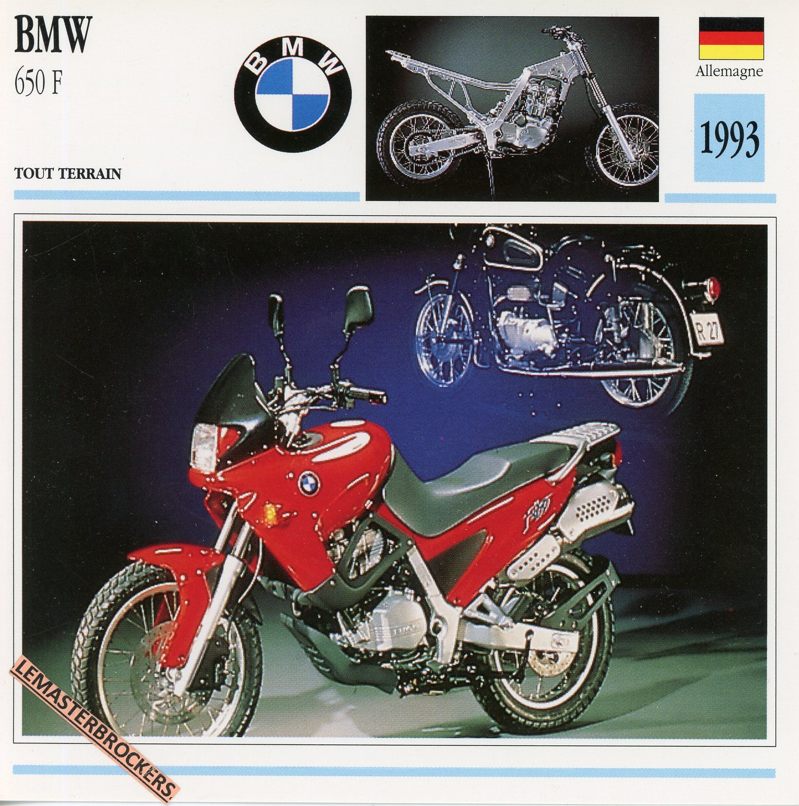 BMW 650 F 1993 - FICHE MOTO - MOTORCYCLE CARDS ATLAS FRENCH