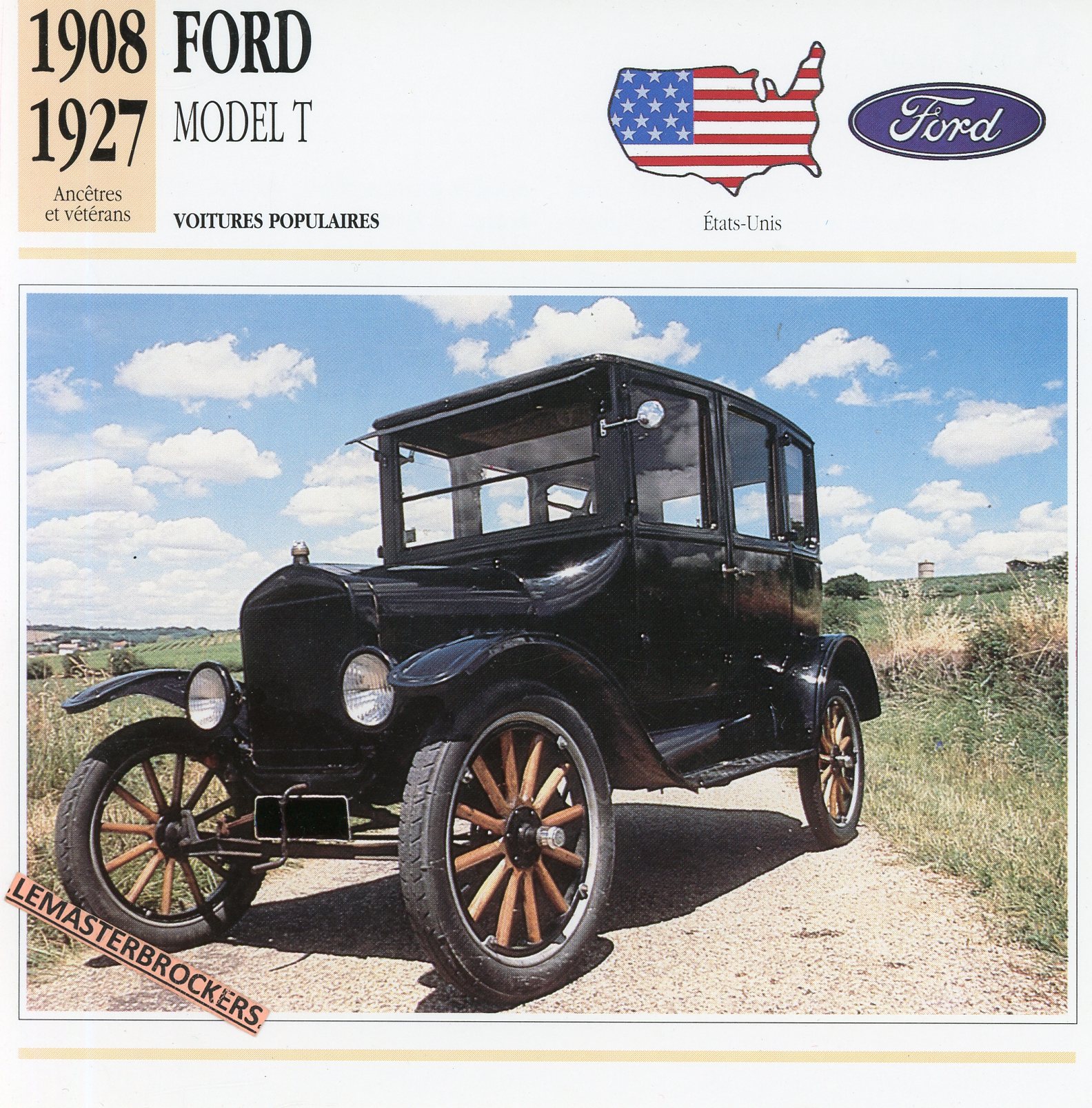 FORD T 1908 1927 - FICHE AUTO - CARD CARS ATLAS FRENCH