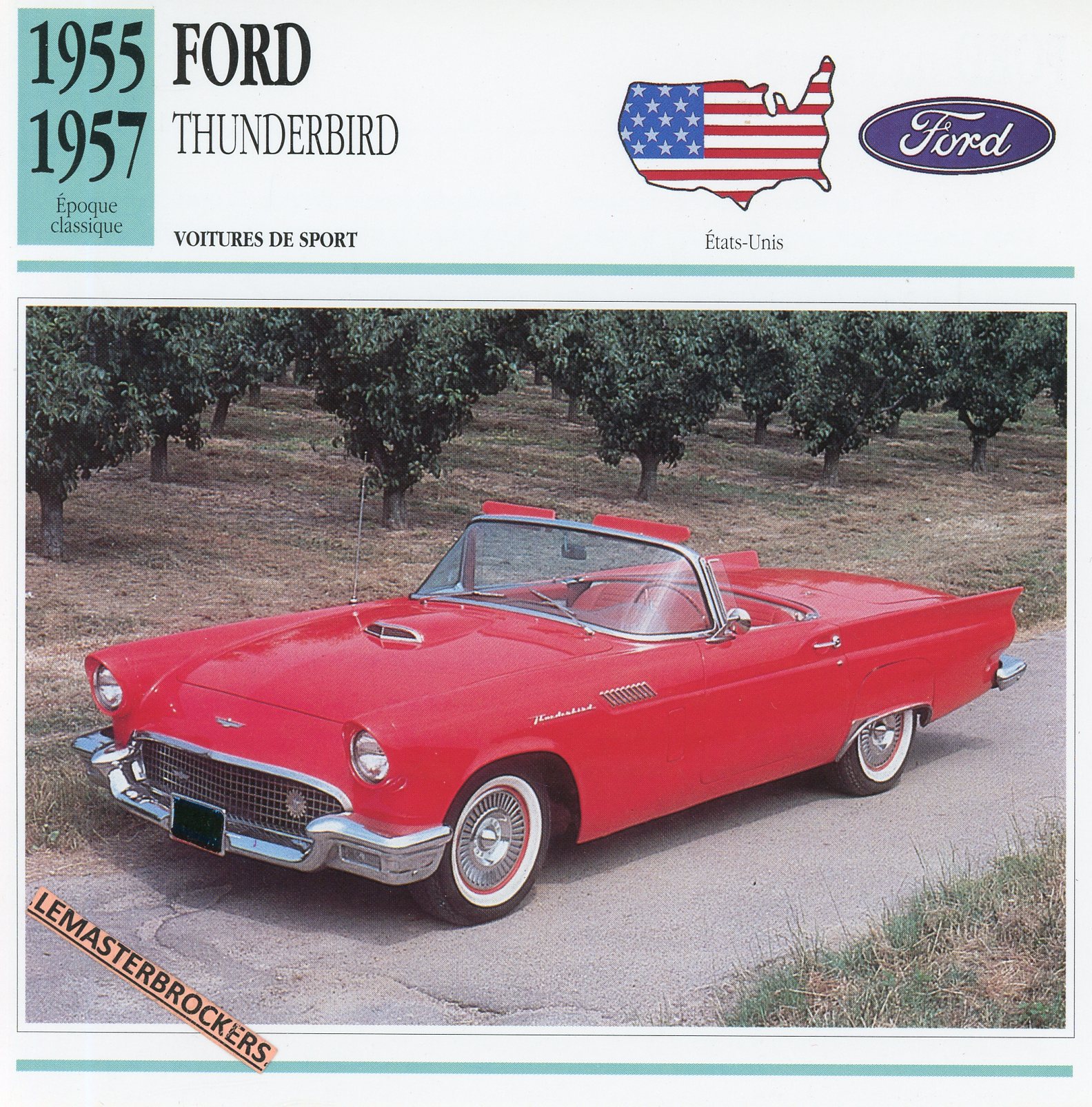 FORD THUNDERBIRD 1955 1957 - FICHE AUTO - CARD CARS ATLAS FRENCH