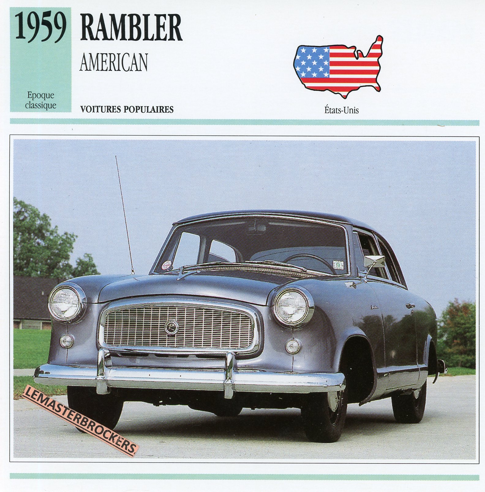 RAMBLER-AMERICAN-1959-FICHE-AUTO-CARD-CARS-LEMASTERBROCKERS