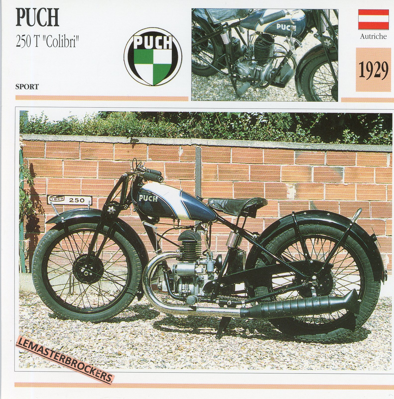PUCH 250 T COLIBRI 1929 - FICHE MOTO - MOTORCYCLE CARDS ATLAS FRENCH