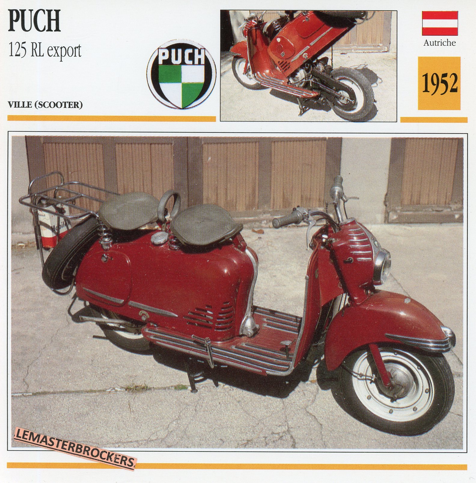 PUCH-125-EXPORT-1952-FICHE-SCOOTER-MOTORCYCLE-CARDS-ATLAS-LEMASTERBROCKERS