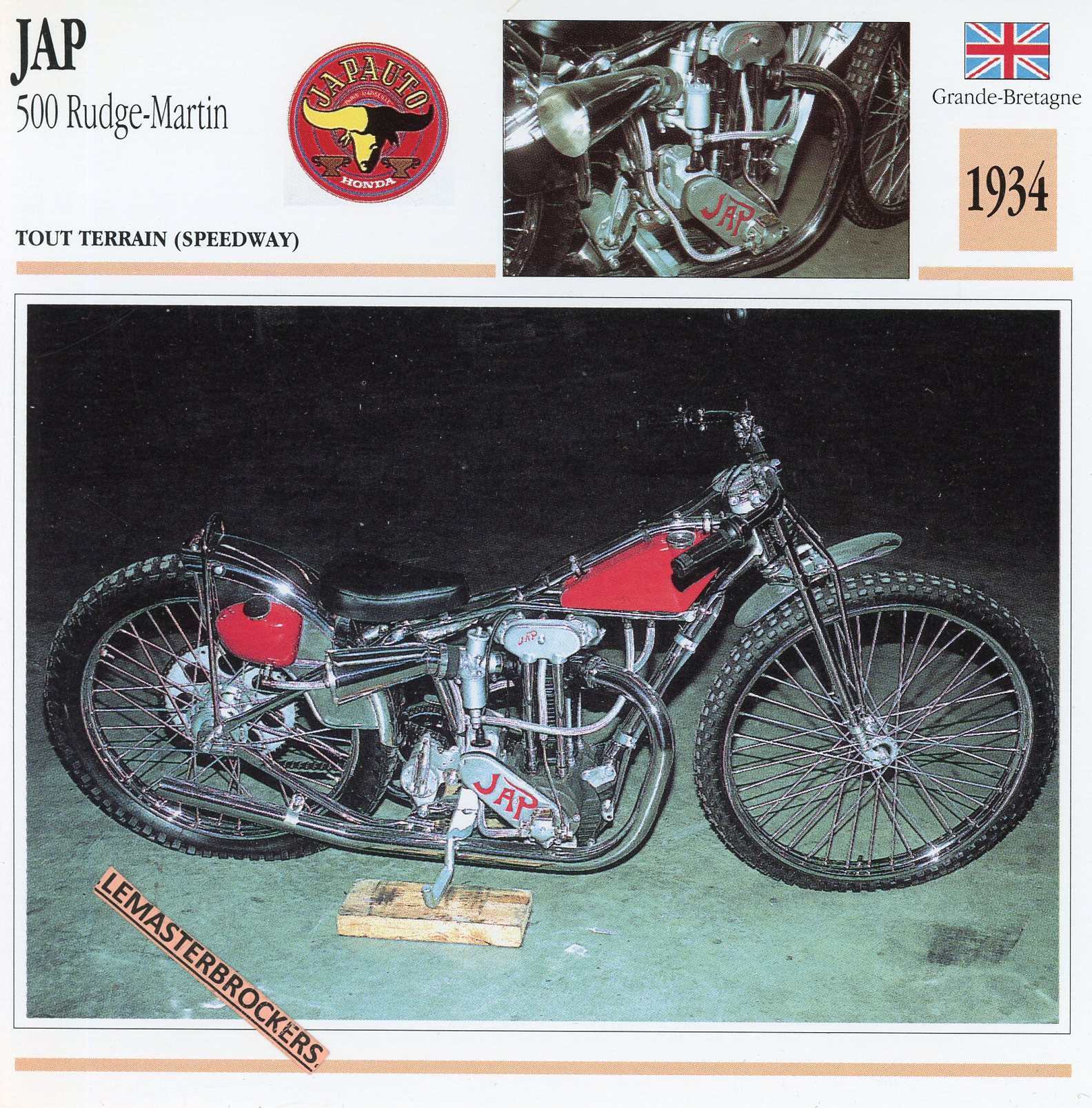 JAP 500 RUGGE MARTIN 1934 - FICHE MOTO - MOTORCYCLE CARDS ATLAS