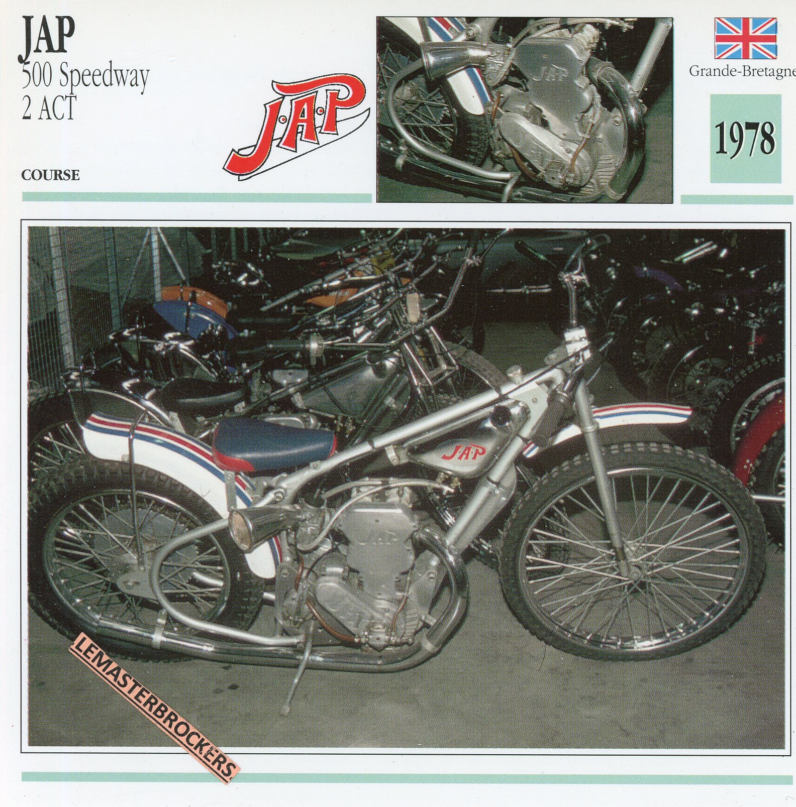 JAP-500-SPEEDWAY-1978-FICHE-MOTO-CARDS-ATLAS-LEMASTERBROCKERS