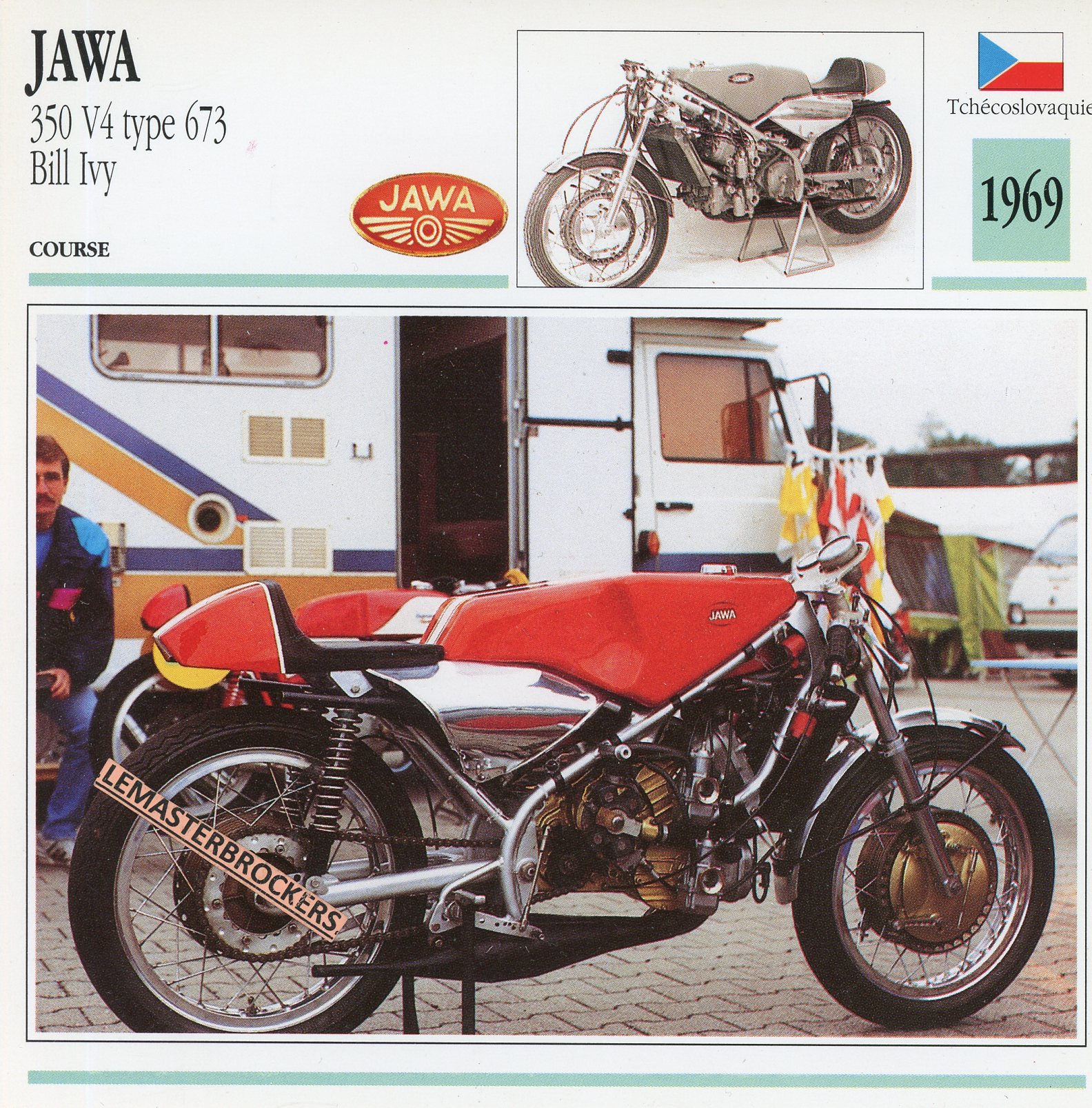 JAWA-350-V4-BILLY-IVY-1969-FICHE-MOTO-CARDS-ATLAS-LEMASTERBROCKERS