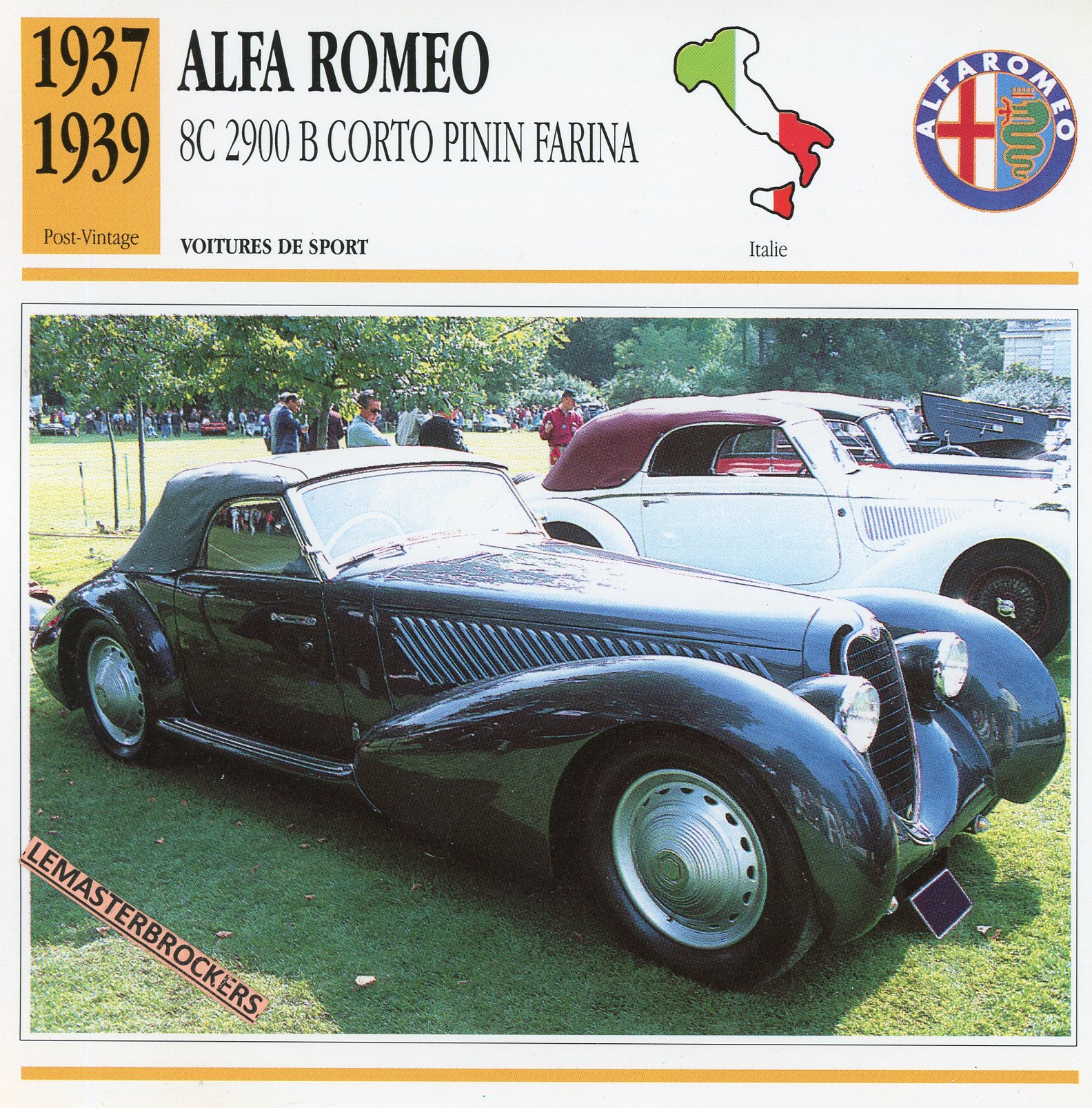 ALFA-ROMEO-8C-2900-B-CORTO-PINI-FARINA-FICHE-AUTO-CARS-CARD-ATLAS-LEMASTERBROCKERS