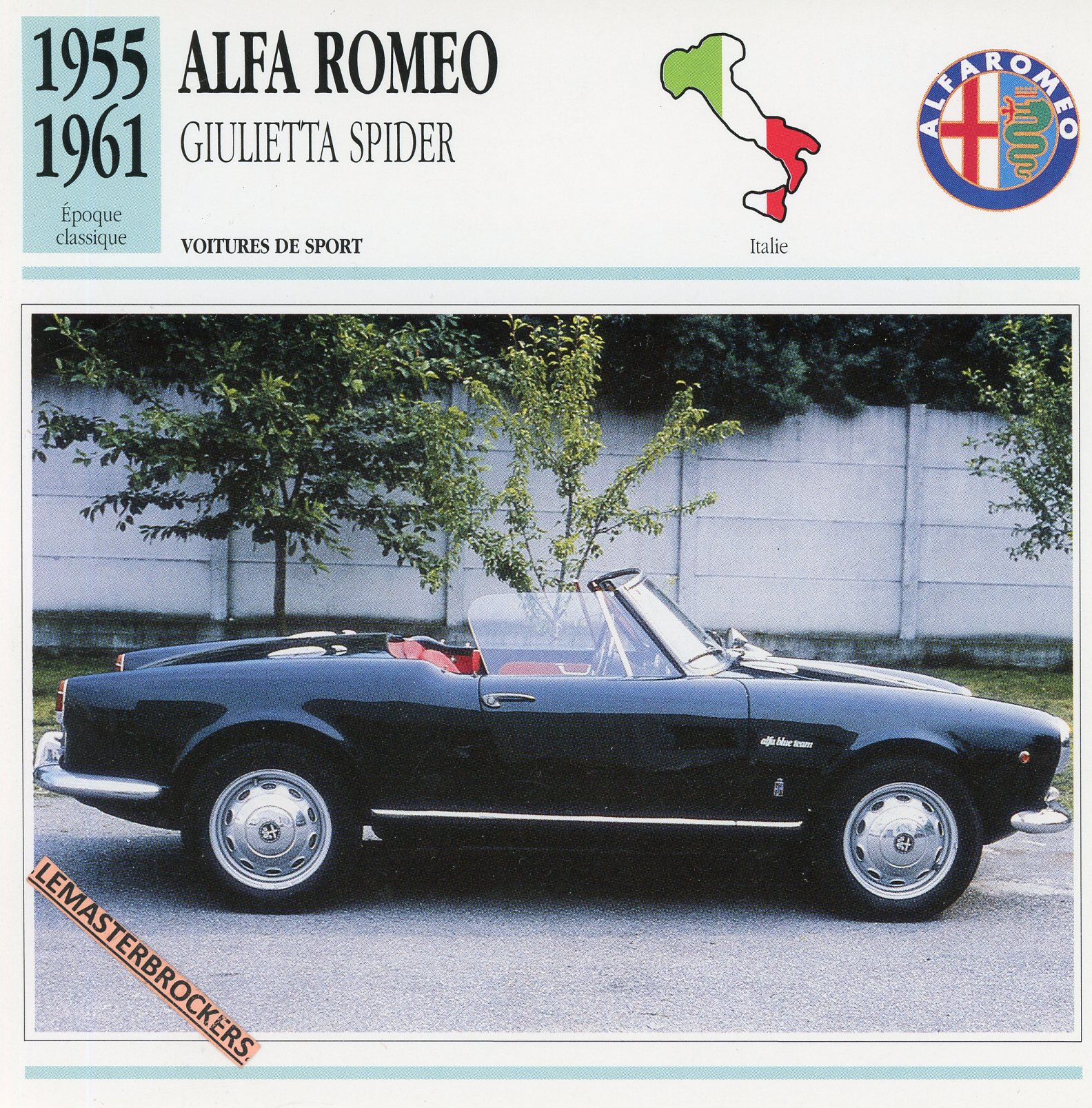 ALFA ROMEO GIULIETTA SPIDER 1955 1961 - FICHE AUTO - CARS CARD ATLAS