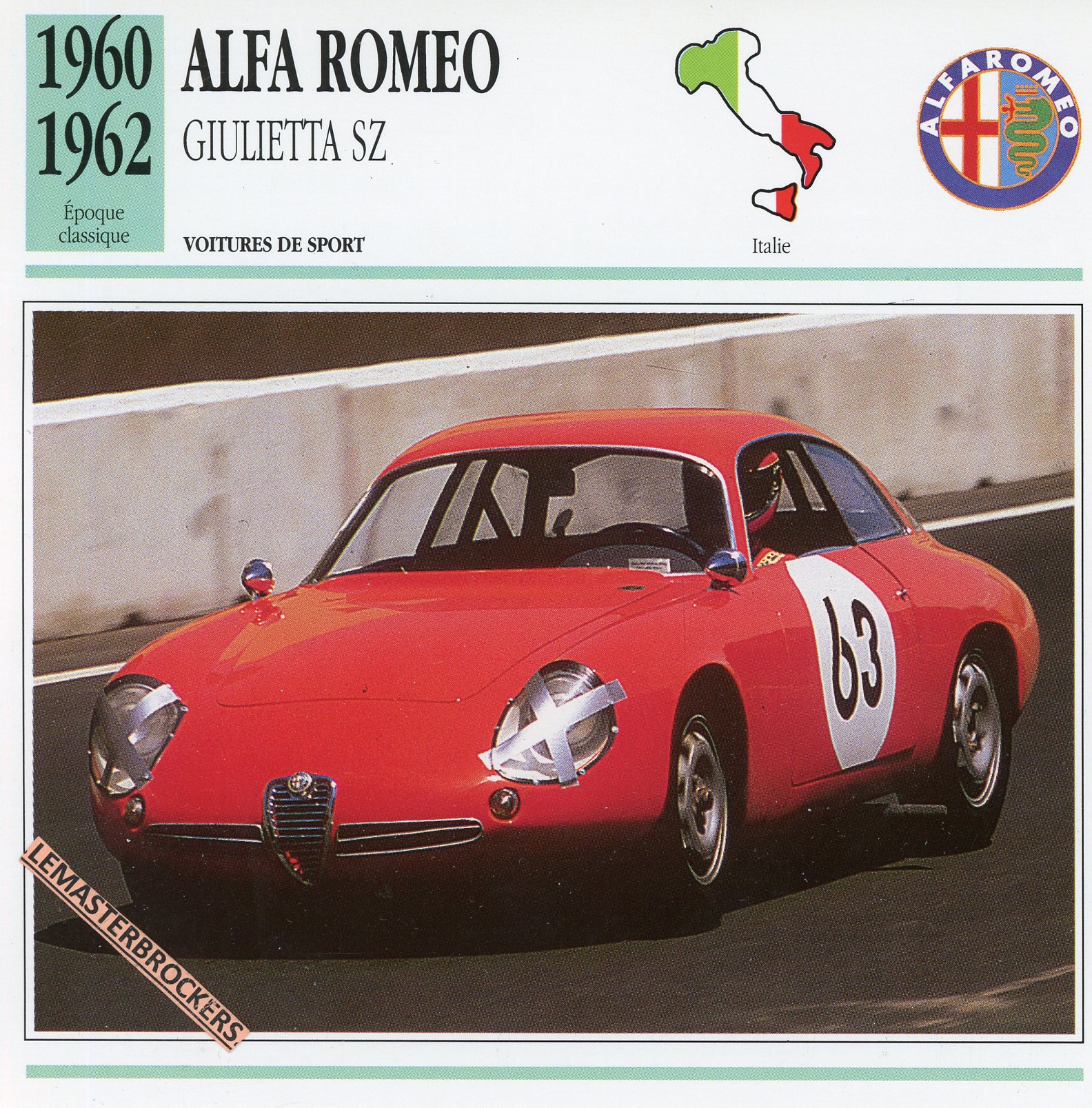 ALFA-ROMEO-GIULIETTA-SZ-1961-1962-FICHE-AUTO-CARS-CARD-ATLAS-LEMASTERBROCKERS