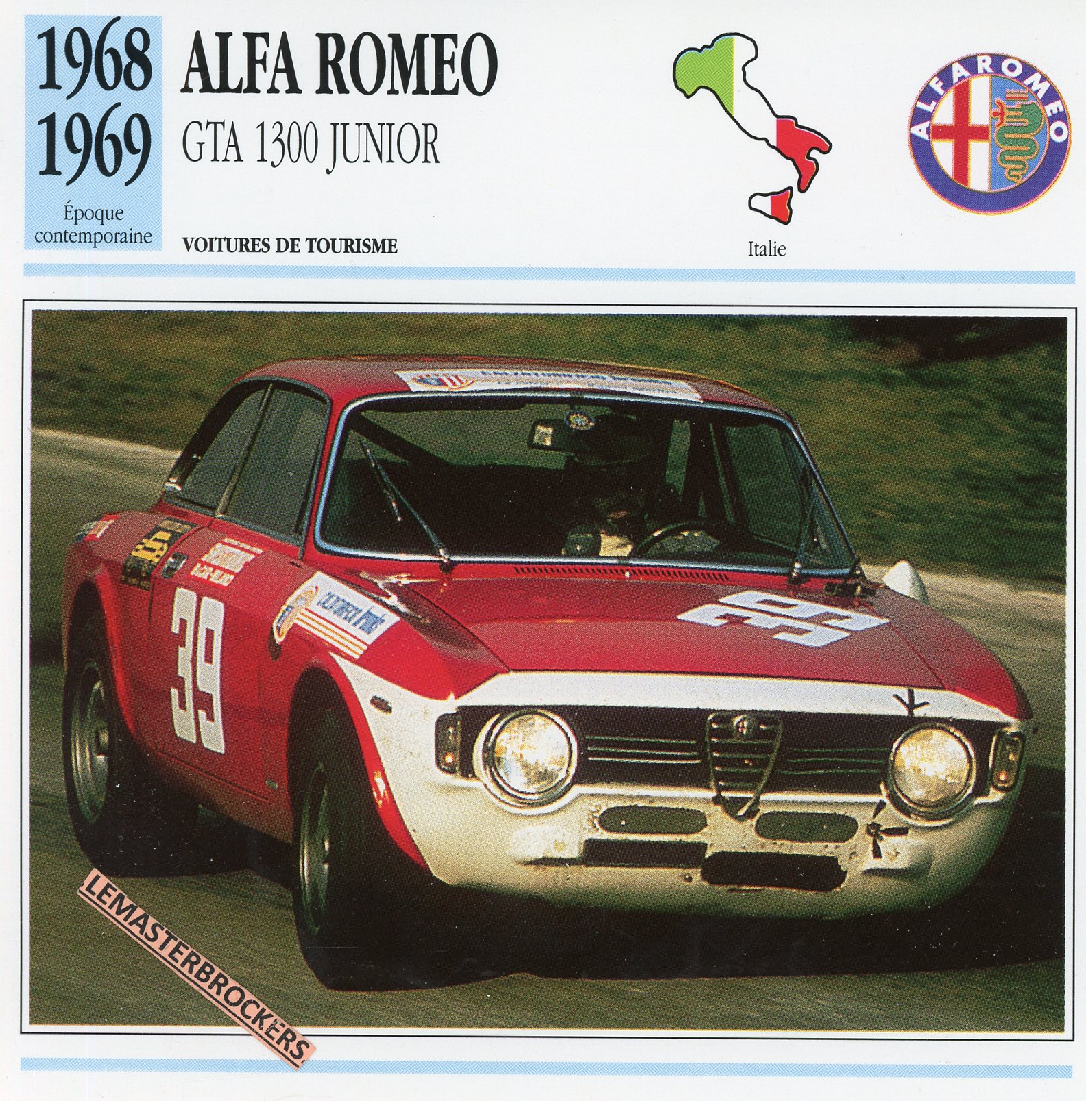 ALFA-ROMEO-GTA-1300-JUNIOR-1968-1969-FICHE-AUTO-CARS-CARD-ATLAS-LEMASTERBROCKERS