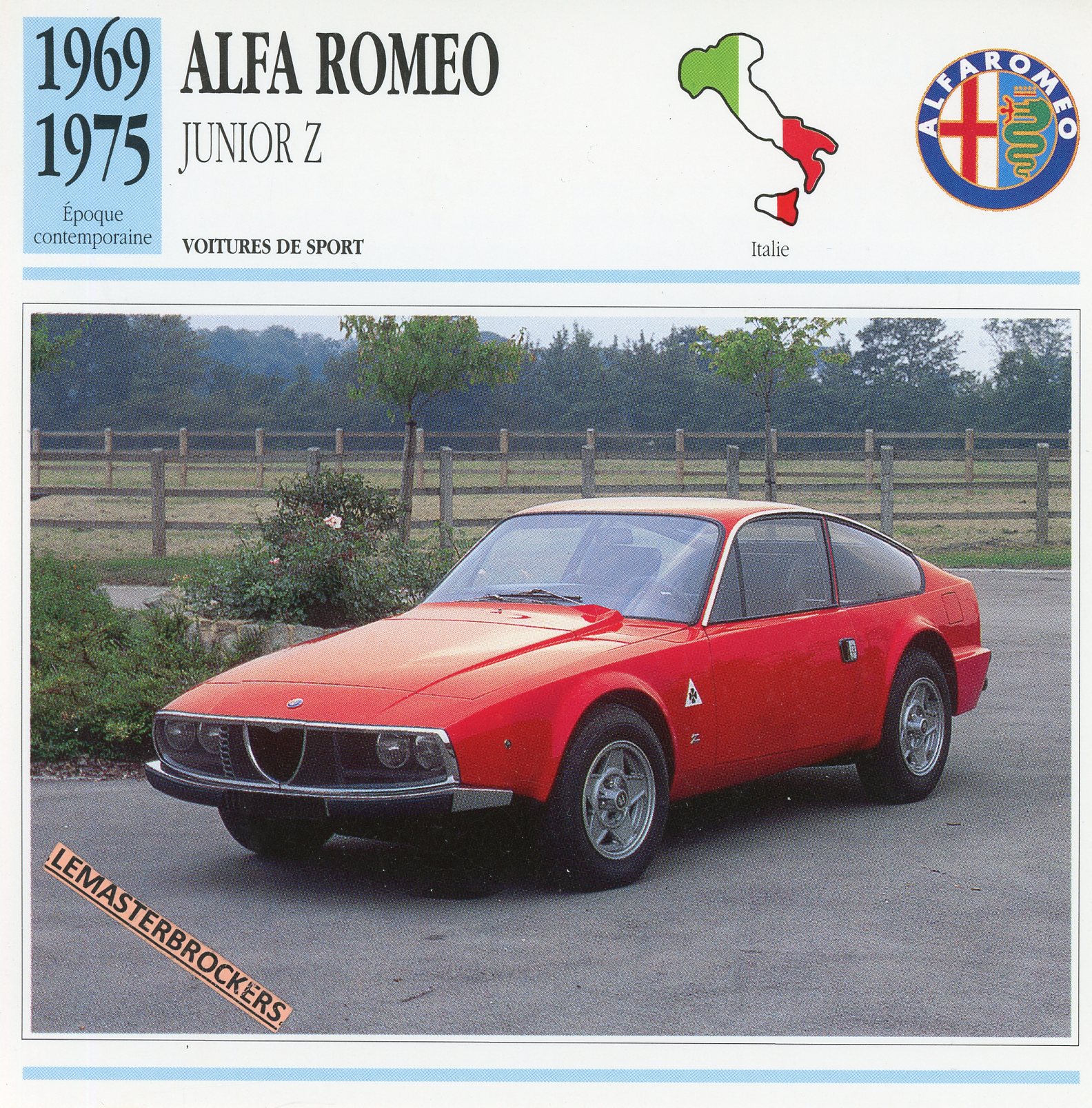 ALFA ROMEO JUNIOR Z 1969 1975 - FICHE AUTO - CARS CARD ATLAS