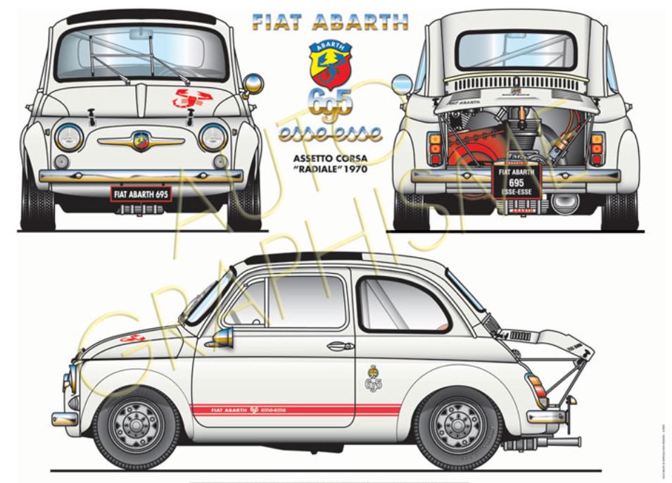 FIAT 695 ABARTH ESSE-ESSE 1970 - POSTER ART DÉCO IMPRESSION