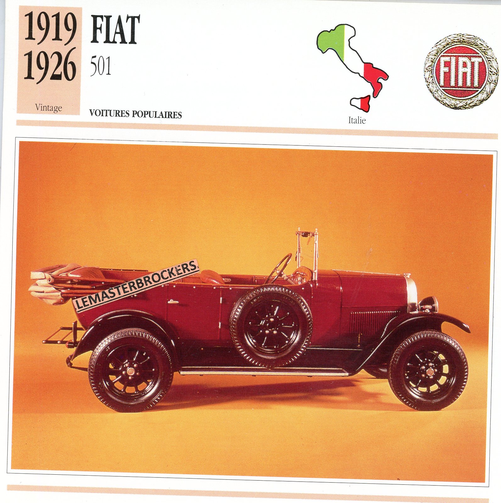 FIAT-501-1919-1926-FICHE-AUTO-CARD-CARS-LEMASTERBROCKERS