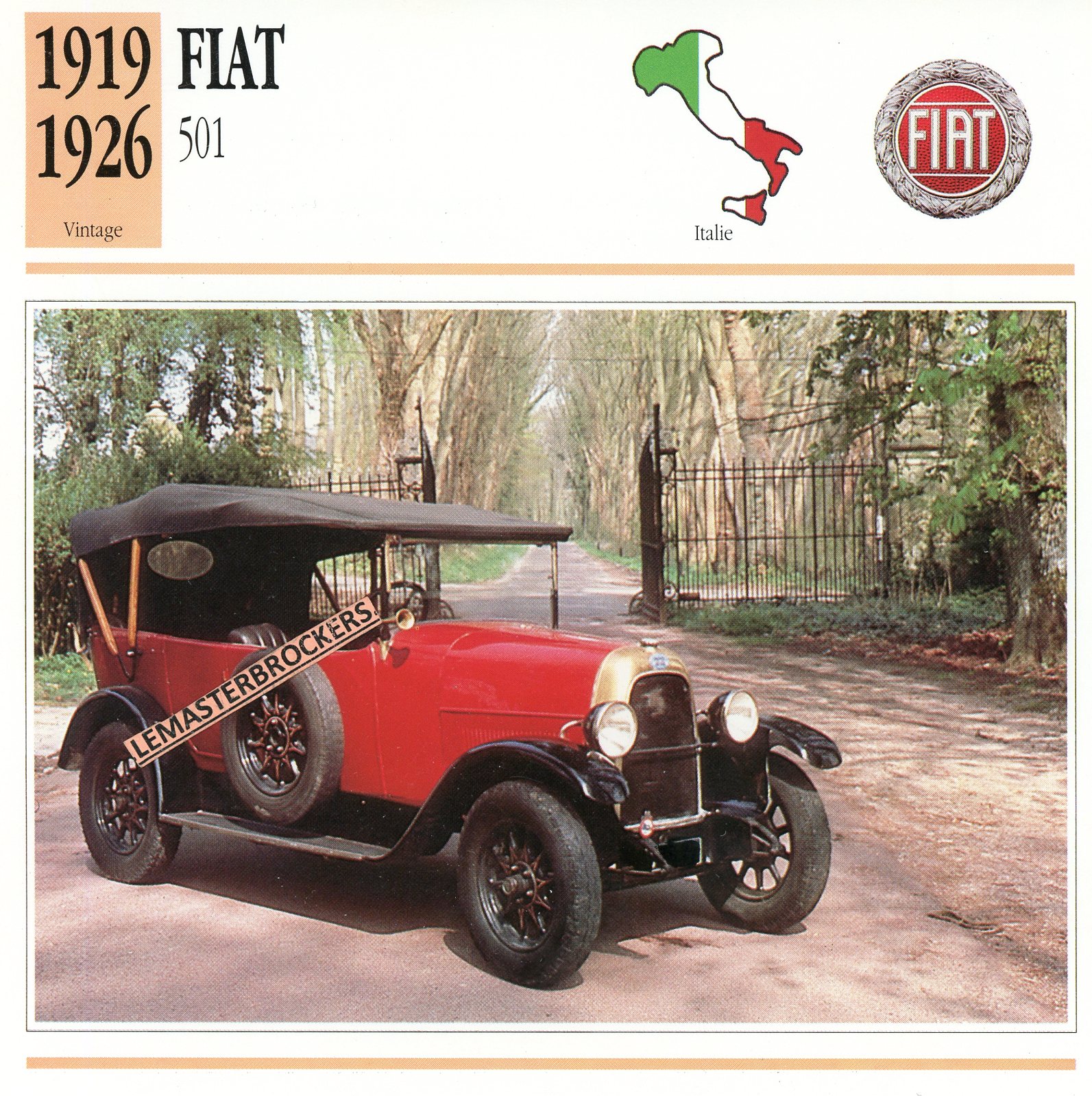 FIAT-501-1919-FICHE-AUTO-CARD-CARS-LEMASTERBROCKERS