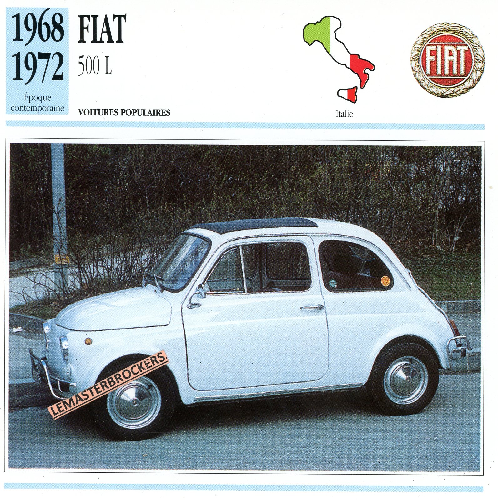 FIAT 500 L / 500L 1968 1972 - FICHE AUTO ATLAS - CARS CARD