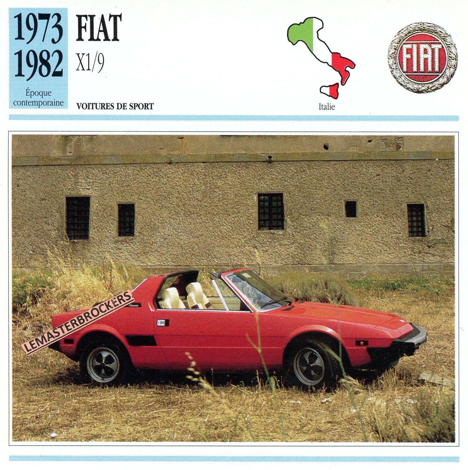 FICHE-FIAT-X1/9-BERTONE-1973-1982-CARD-CARS-LEMASTERBROCKERS
