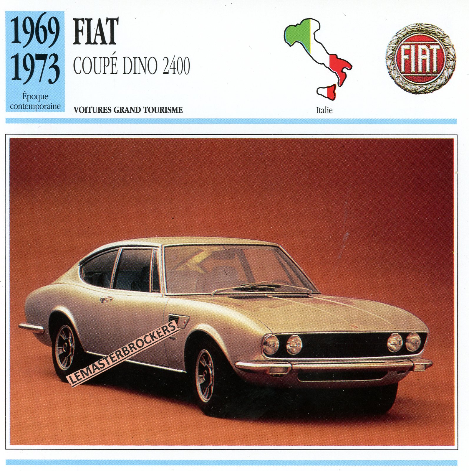 FIAT COUPÉ DINO 2400 1969 1973 - FICHE AUTO ATLAS - CARS CARD