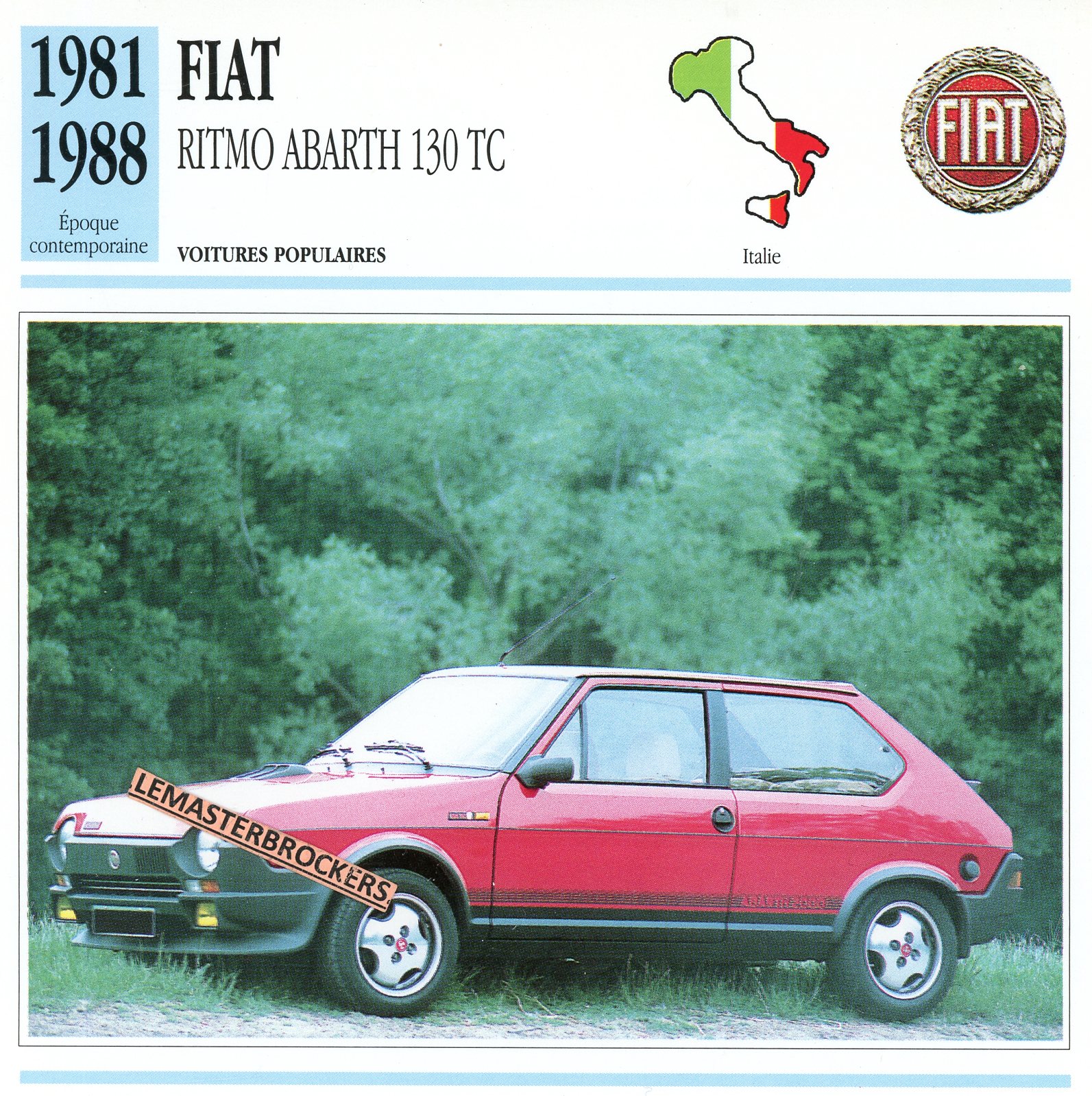 FIAT RITMO ABARTH 130 TC 1981 1988 - FICHE AUTO ATLAS - CARS CARD