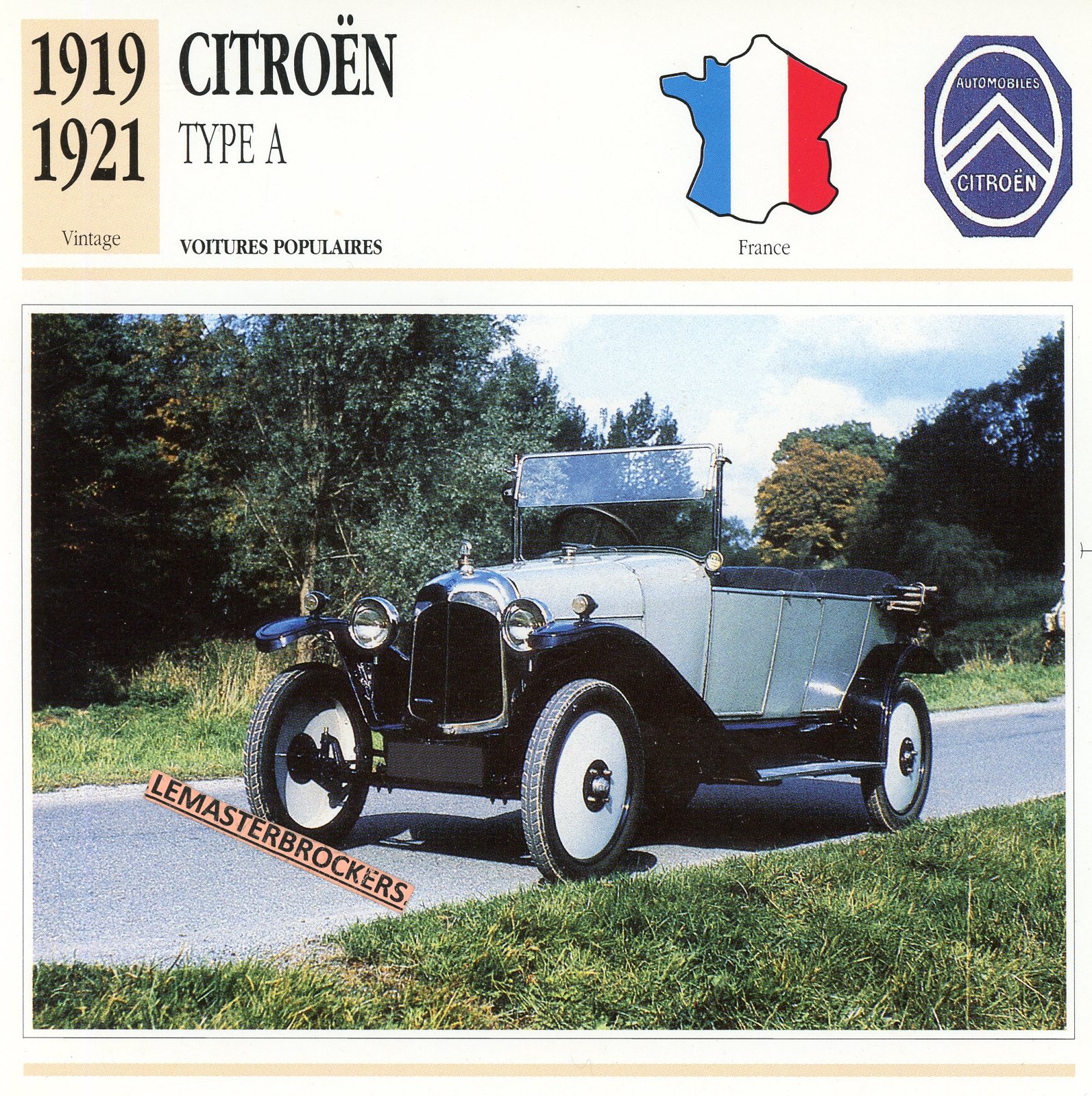 CITROËN TYPE A 1919 1921 - FICHE AUTO ATLAS - CARS CARD