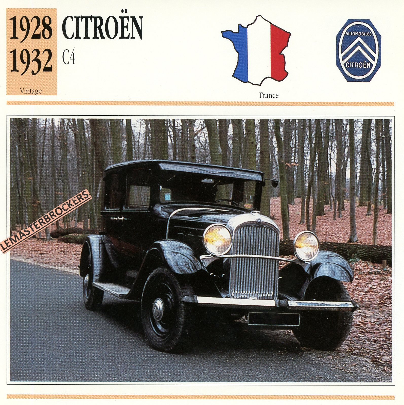 FICHE CITROËN C4 1928 1932 - FICHE AUTO ATLAS - CARS CARD