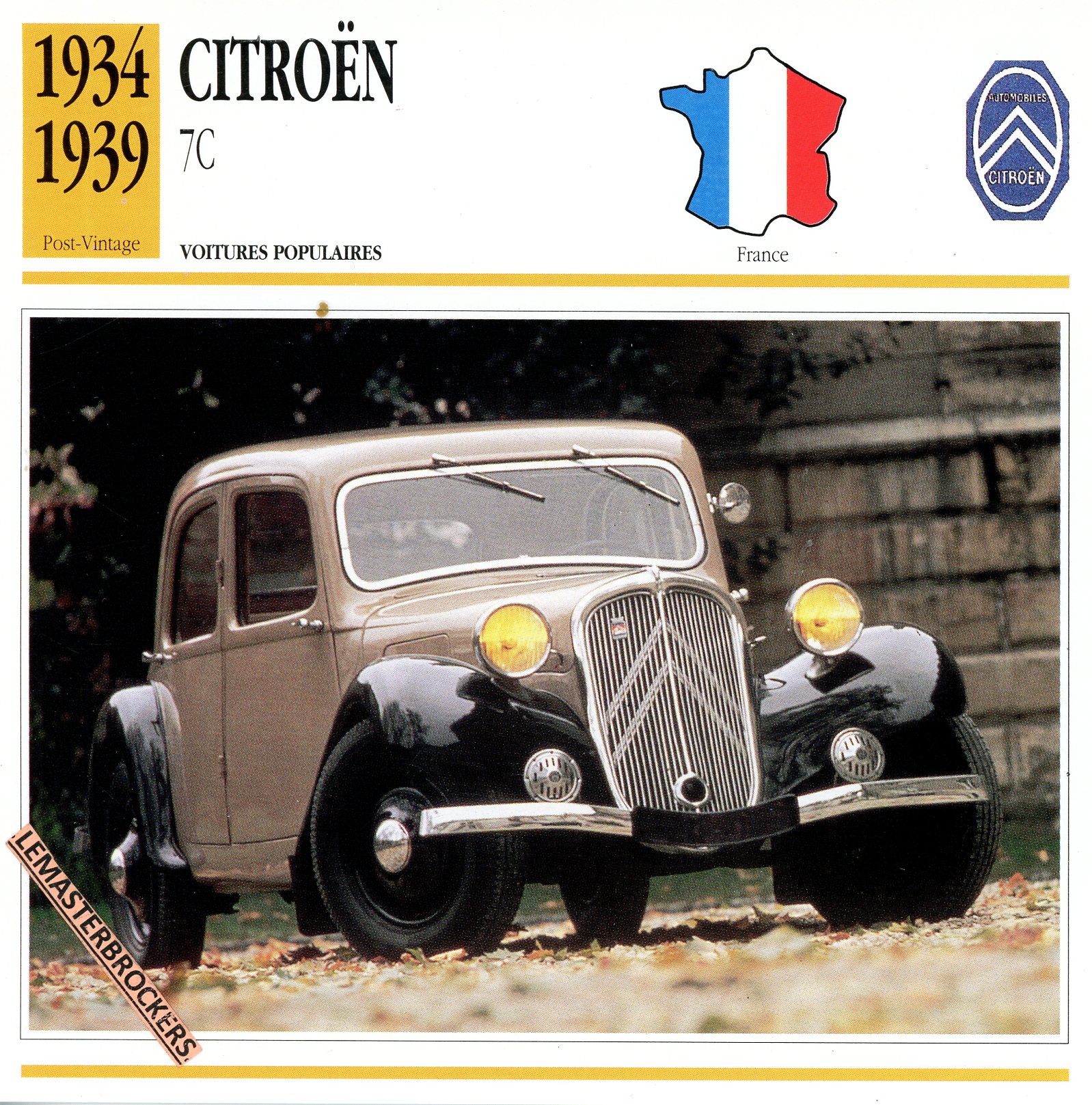 CITROËN TRACTION 7C 1934 1939 - FICHE AUTO - CARS CARD ATLAS