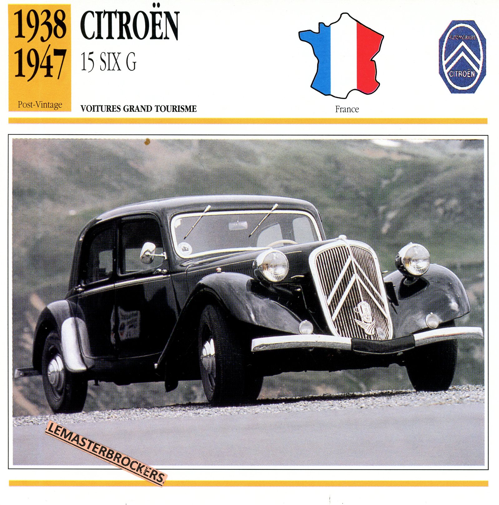 CITROËN TRACTION 15 SIX G 1938 1947 - FICHE AUTO - CARS CARD ATLAS