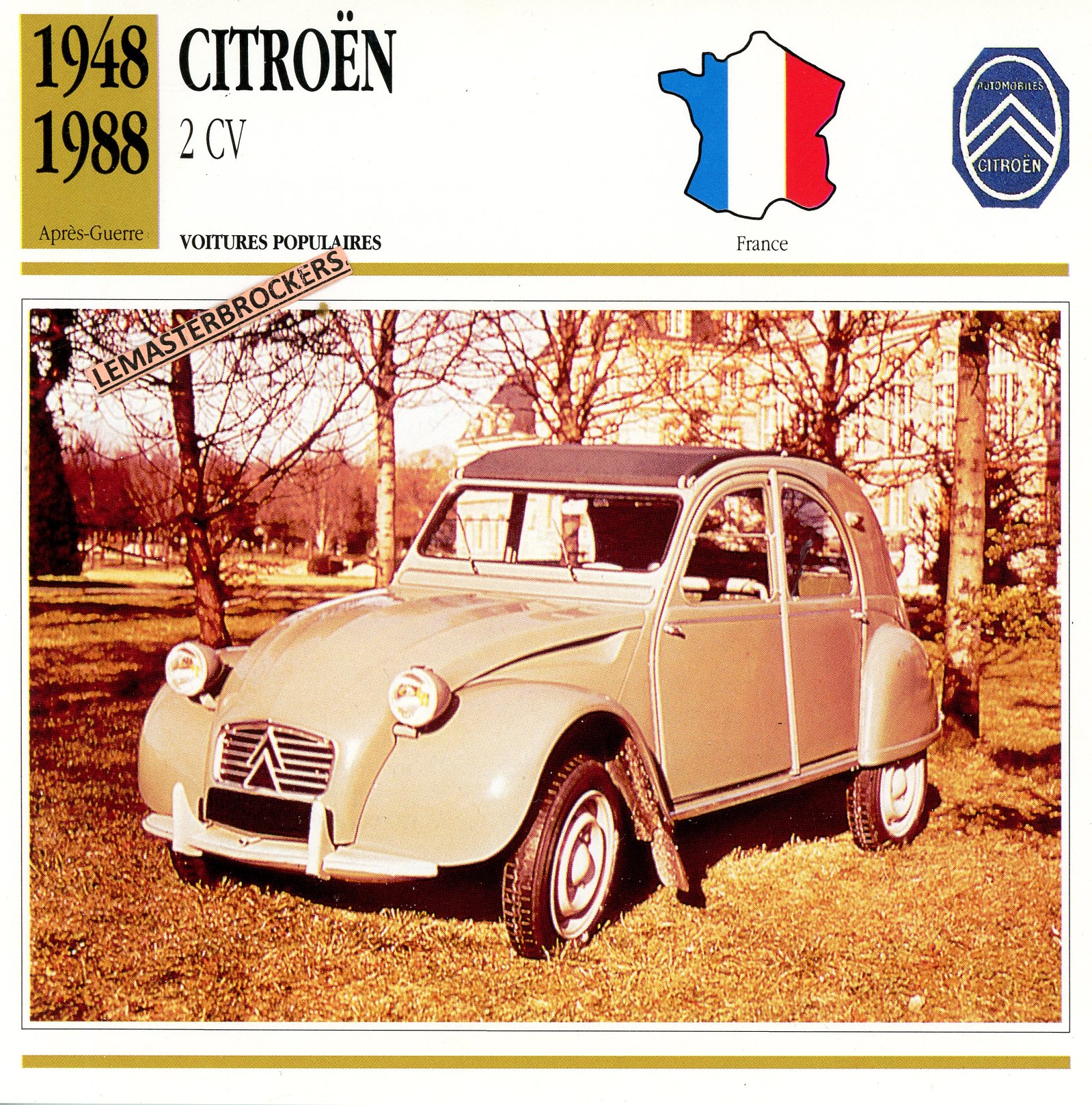 CITROËN 2CV 1948 1988 - FICHE AUTO - CARS CARD ATLAS