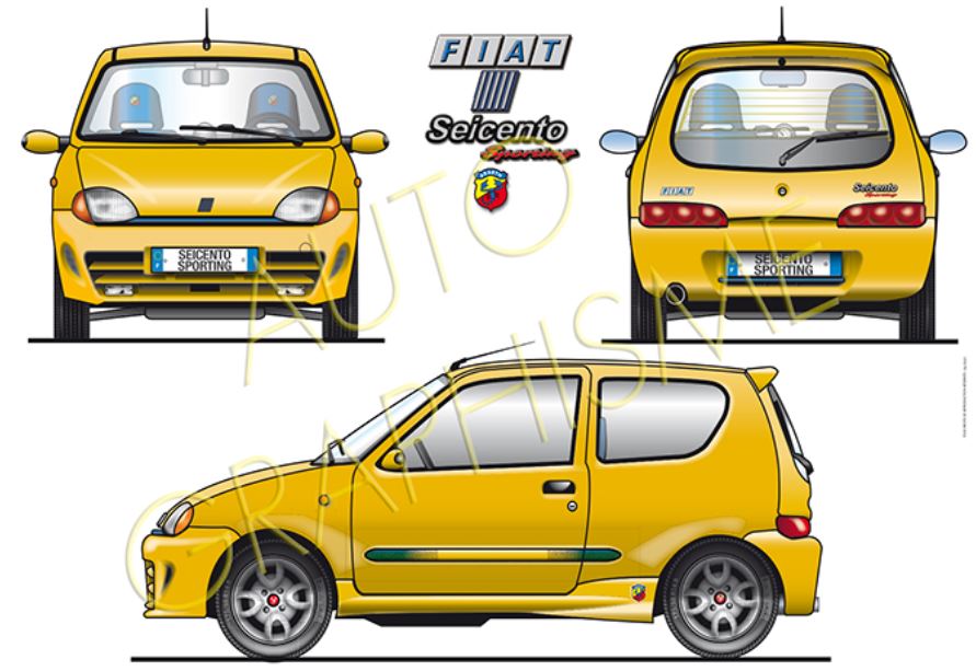 FIAT SPORTING ABARTH SEICENTO - POSTER ART DÉCO IMPRESSION
