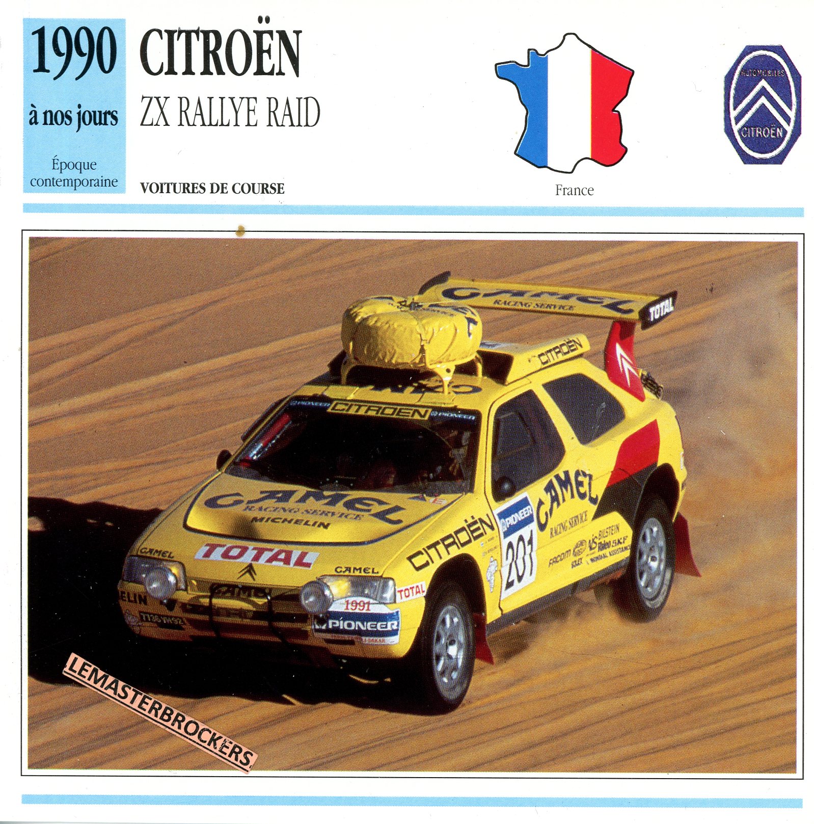 FICHE-AUTO-CITROËN-ZX-RALLYE-RAID-1990-LEMASTERBROCKERS-CARD-CARD-ATLAS