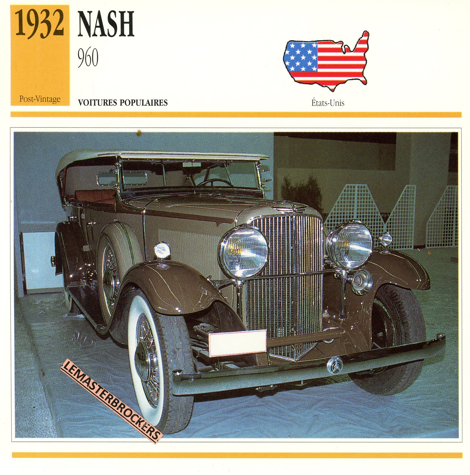 1932 NASH 960 ATLAS EDITION CAR CARD - FICHE AUTO