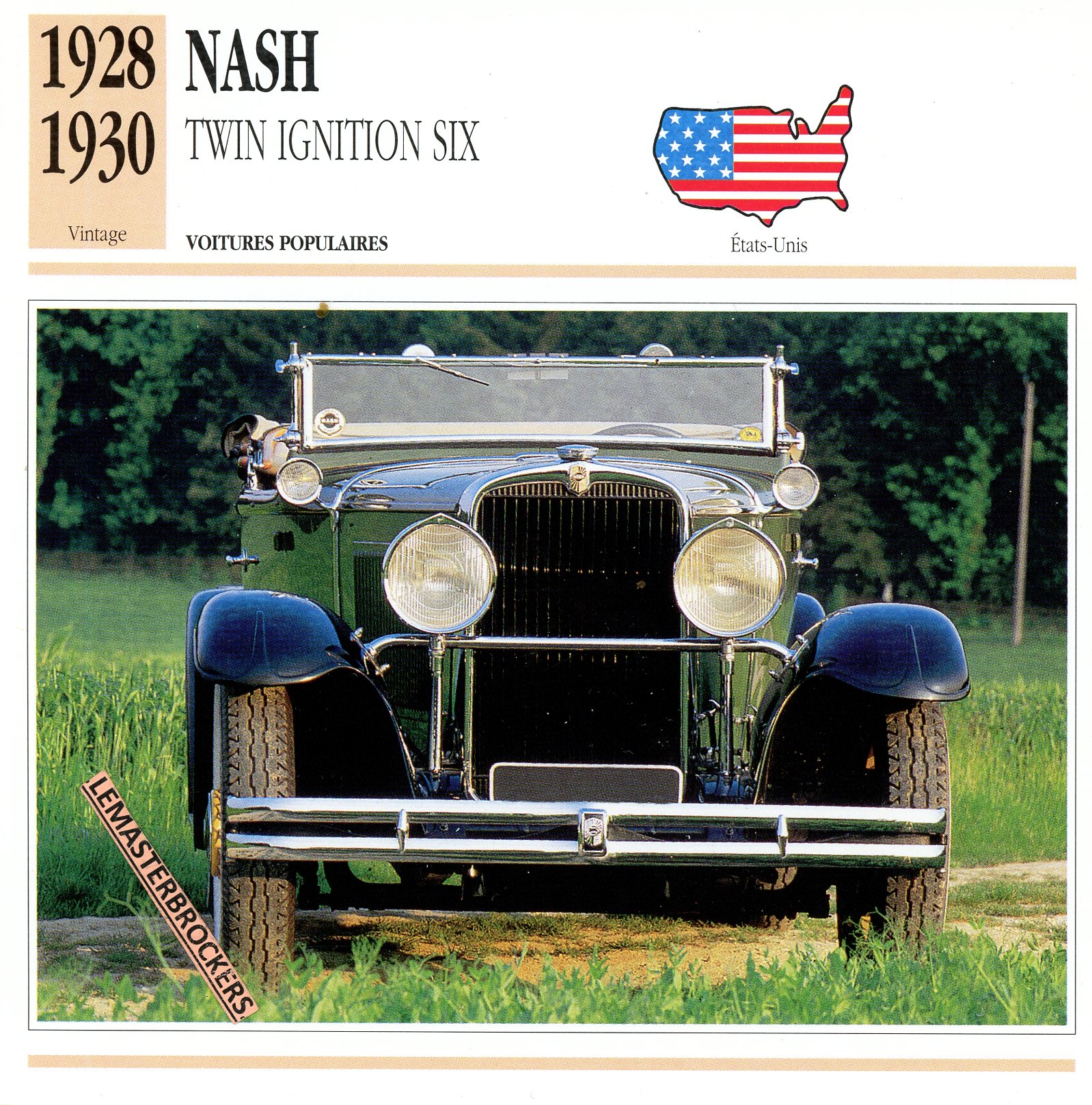 FICHE-AUTO-NASH-TWIN-IGNITION-SIX-1928-1930-LEMASTERBROCKERS-CARS-CARD-ATLAS-EDITION