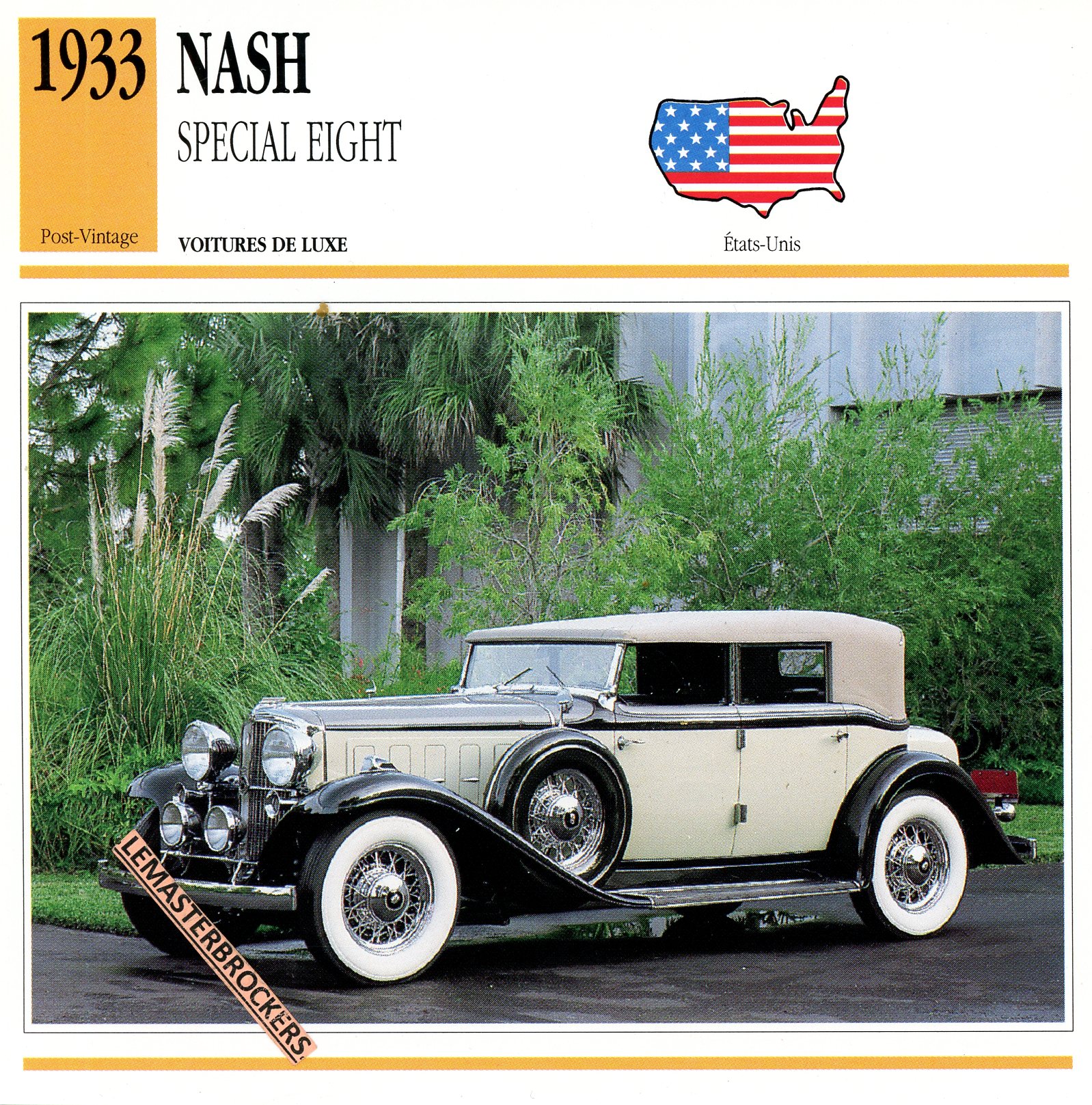 1933 NASH SPECIAL EIGHT ATLAS EDITION CAR CARD - FICHE AUTO