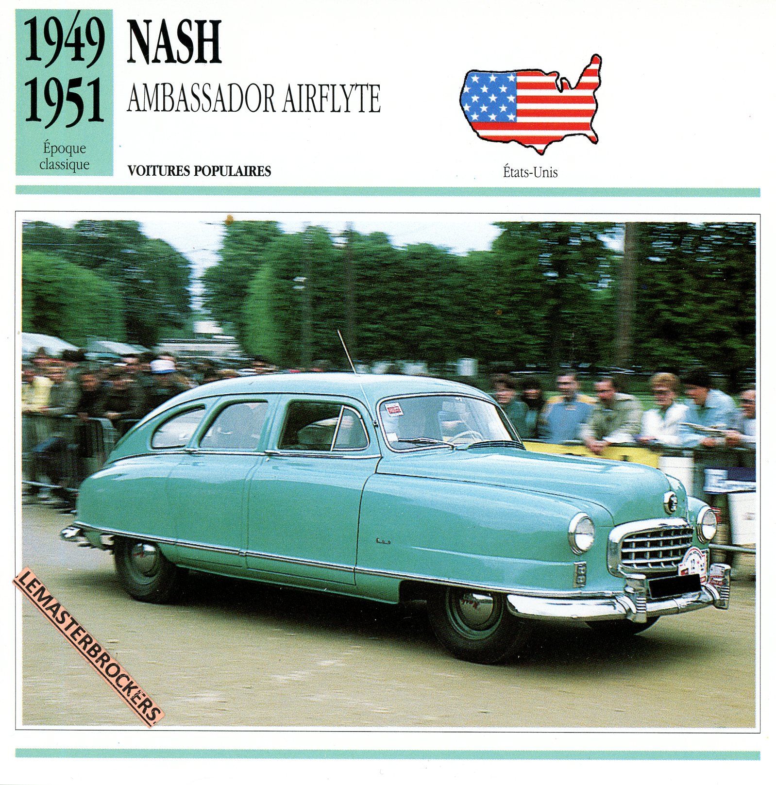 NASH-AMBASSADOR-AIRFLYTE-LEMASTERBROCKERS-CARS-CARD-ATLAS-EDITION-FICHE-AUTO