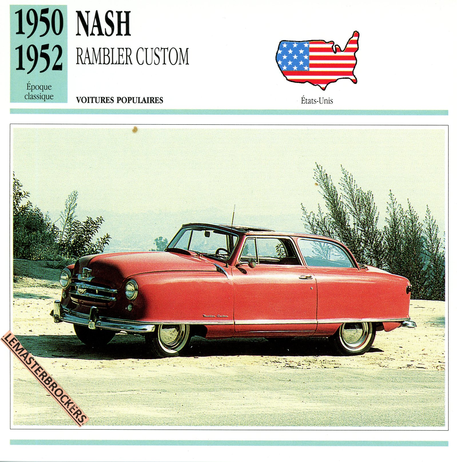 NASH-RAMBLER-CUSTOM-1950-LEMASTERBROCKERS-CARS-CARD-FICHE-AUTO