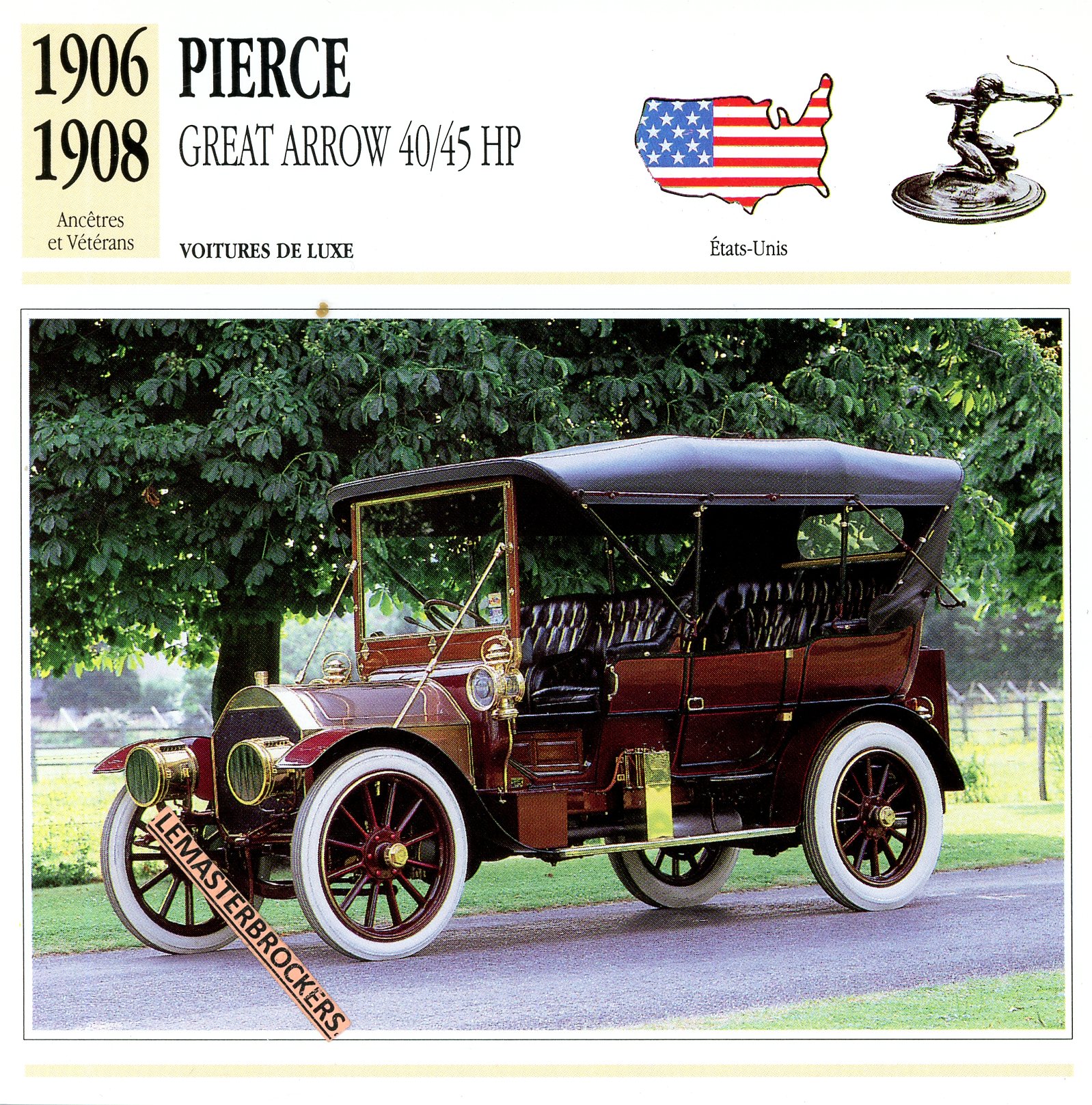 PIERCE ARROW GREAT 40/45 HP 1906 1908 - FICHE AUTO - CARS CARD ATLAS ÉDITION