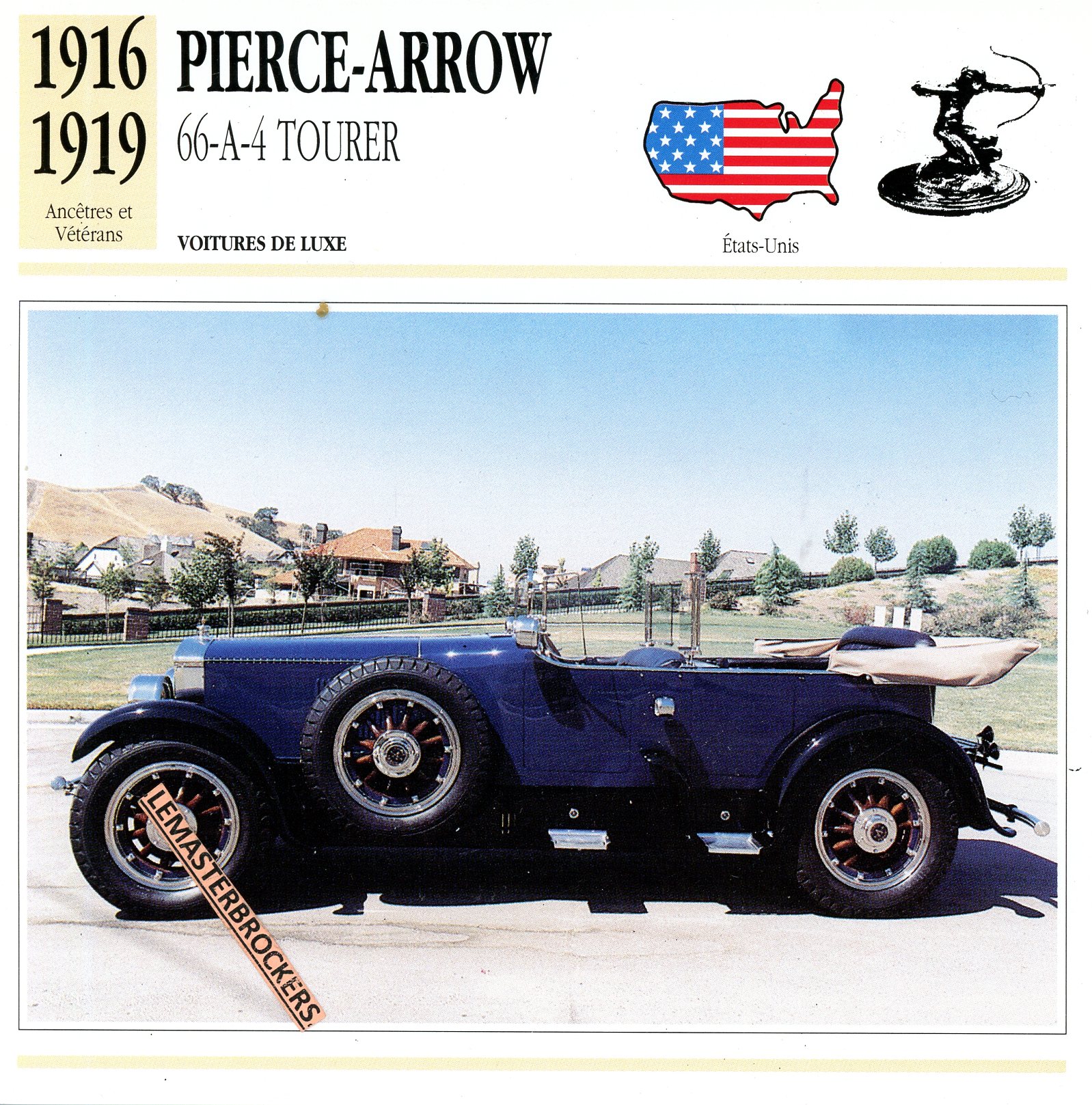 PIERCE-66-A4-TOURER-1916-LEMASTERBROCKERS-CARS-CARD-FICHE-AUTO