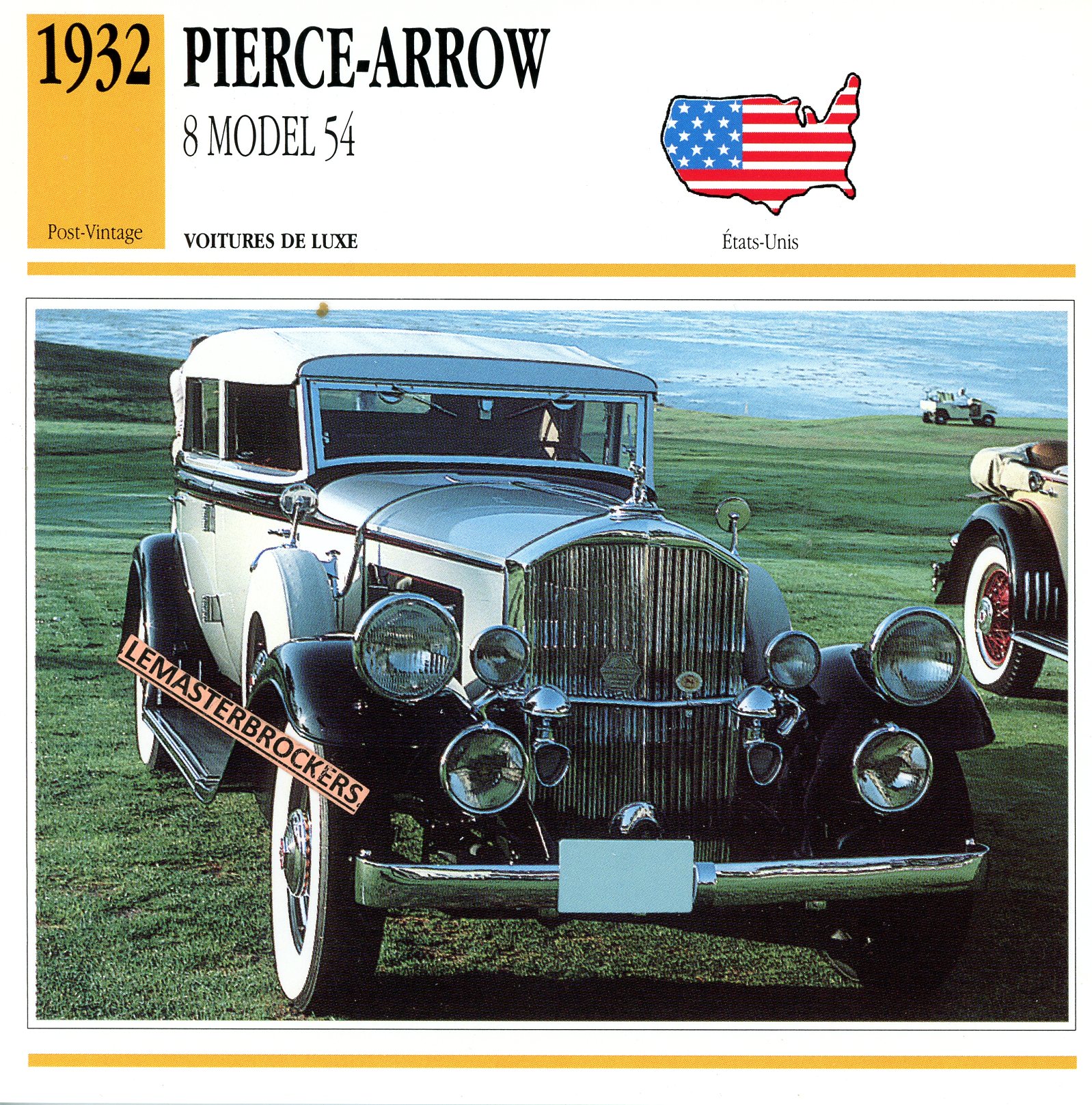 PIERCE-ARROW-8-MODEL-54-LEMASTERBROCKERS-CARS-CARD-FICHE-AUTO