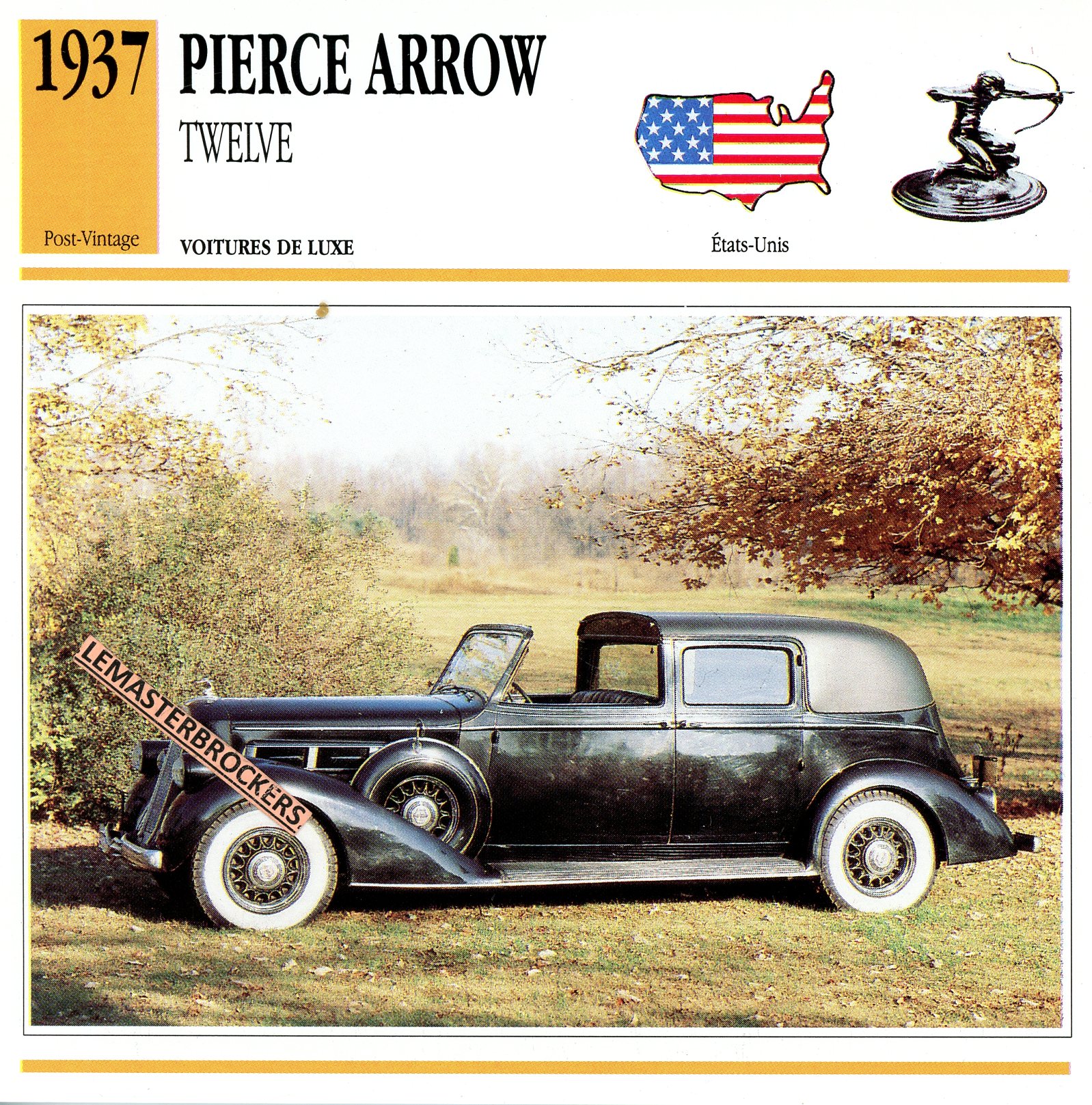 PIERCE-ARROW-TWELVE-1937-LEMASTERBROCKERS-CARS-CARD-FICHE-AUTO