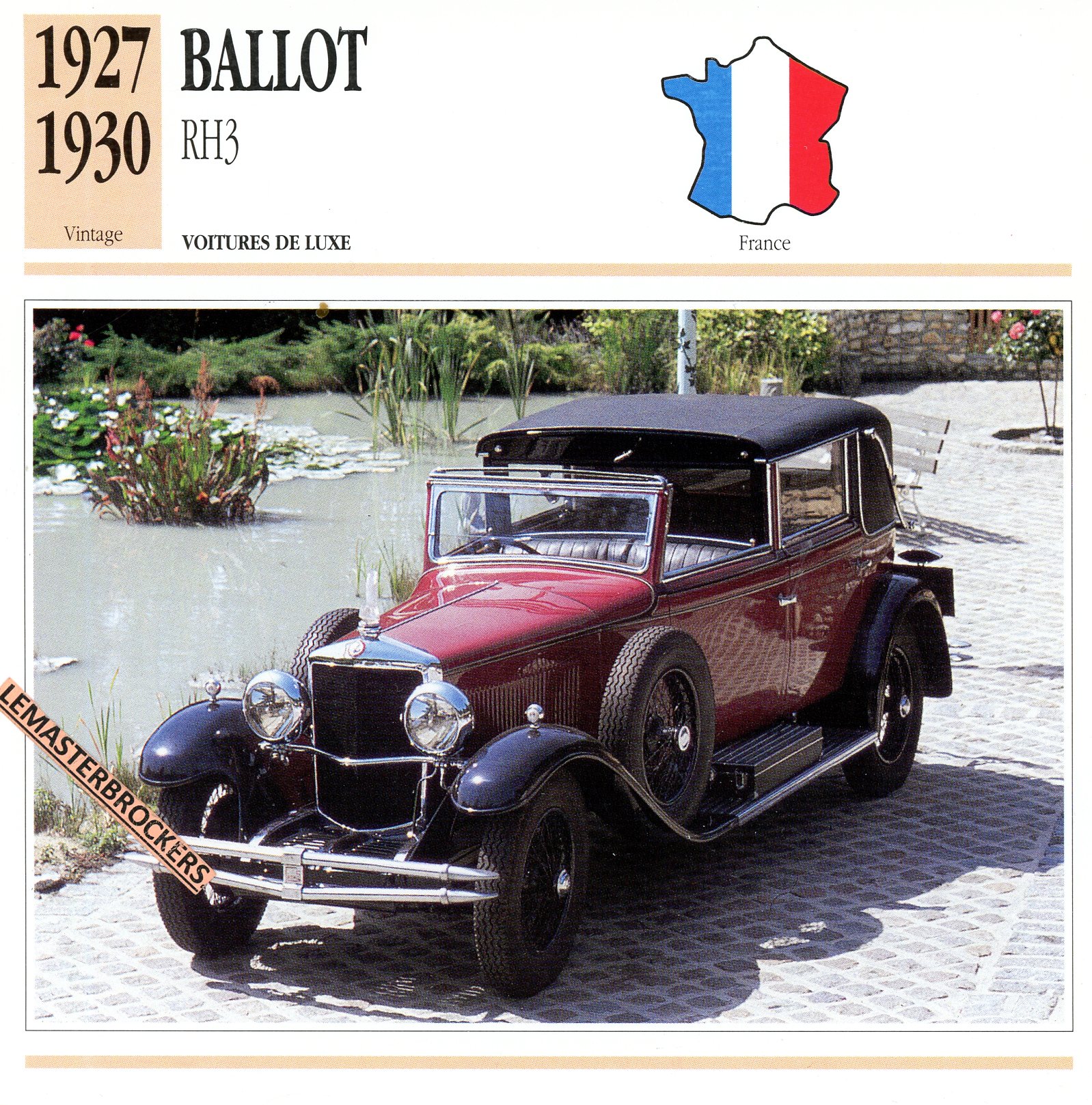 BALLOT-RH3-1927-1930-LEMASTERBROCKERS-CARS-CARD-FICHE-AUTO