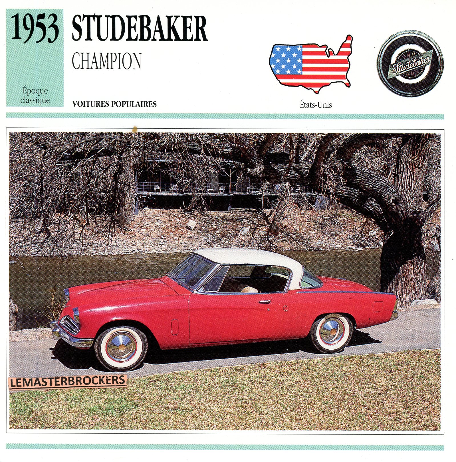 STUDEBAKER-CHAMPION-1953-LEMASTERBROCKERS-CARS-CARD-FICHE-AUTO
