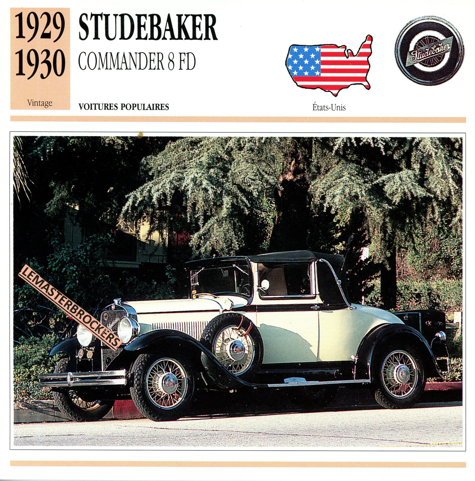 STUDEBAKER-COMMANDER-8-FD-LEMASTERBROCKERS-CARS-CARD-FICHE-AUTO