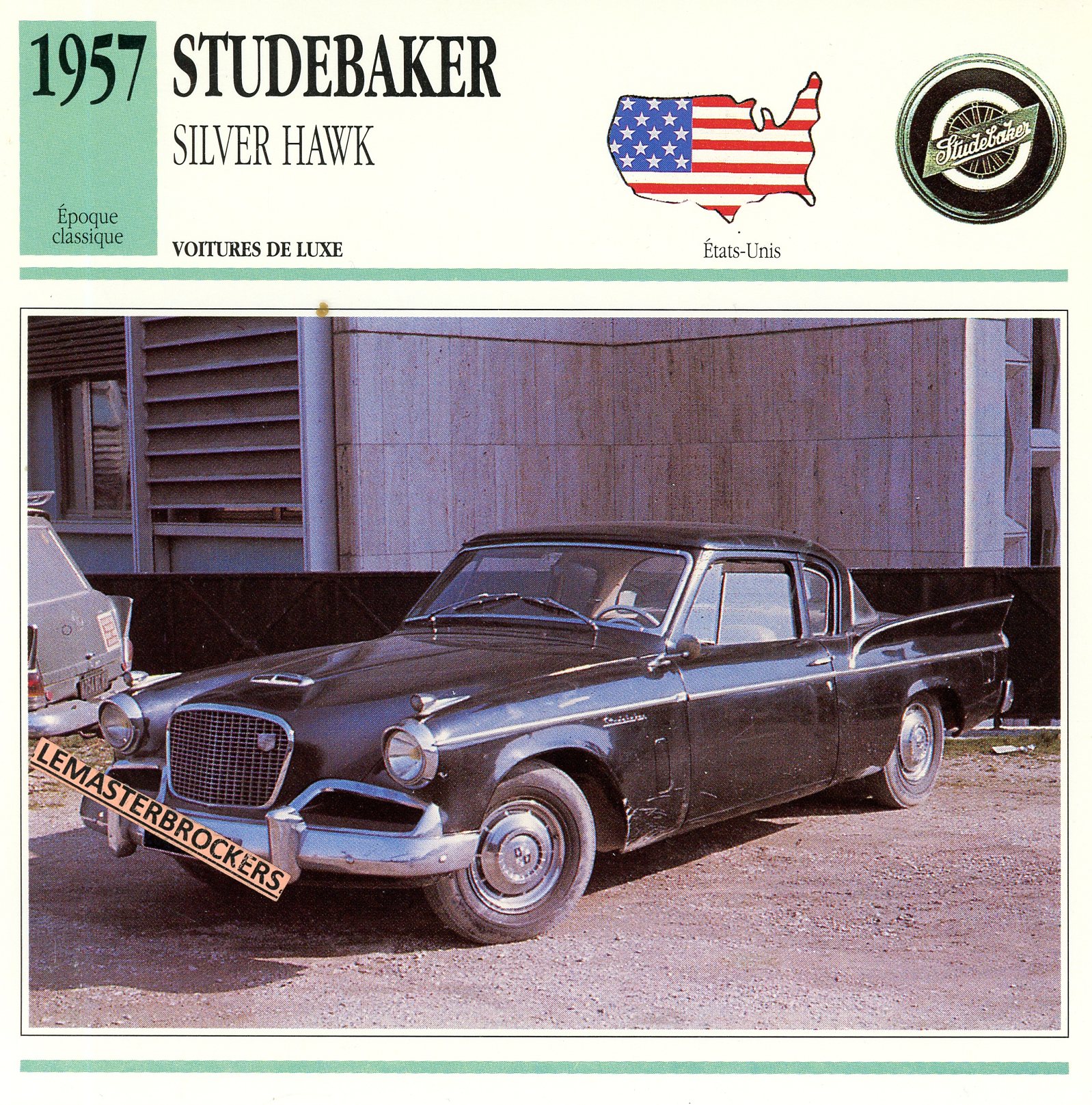 STUDEBAKER-SILVER-HAWK-1957-FICHE-AUTO-LEMASTERBROCKERS-ATLAS-ÉDITION