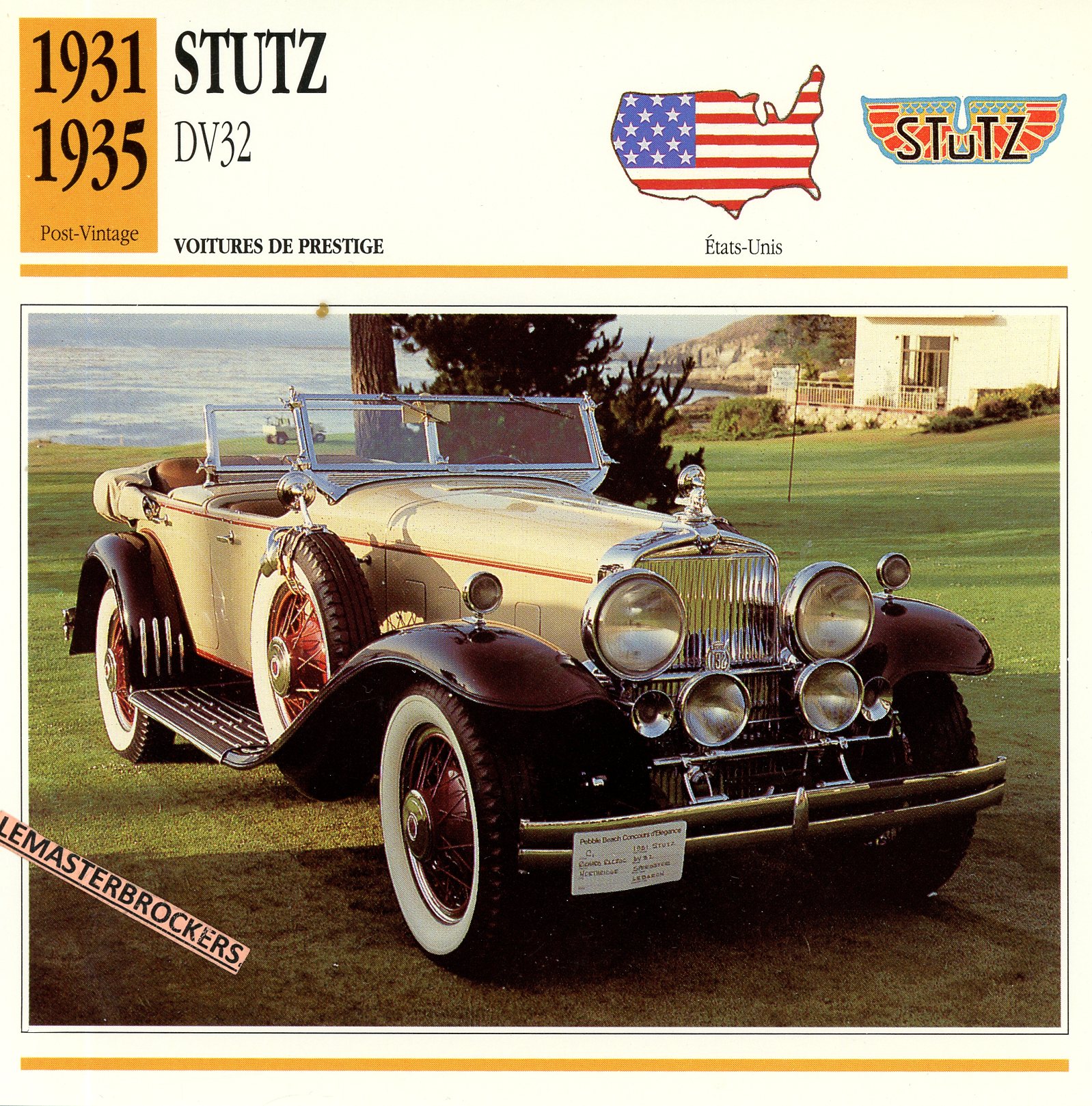STUTZ-DV32-1935-FICHE-AUTO-LEMASTERBROCKERS-ATLAS-ÉDITION