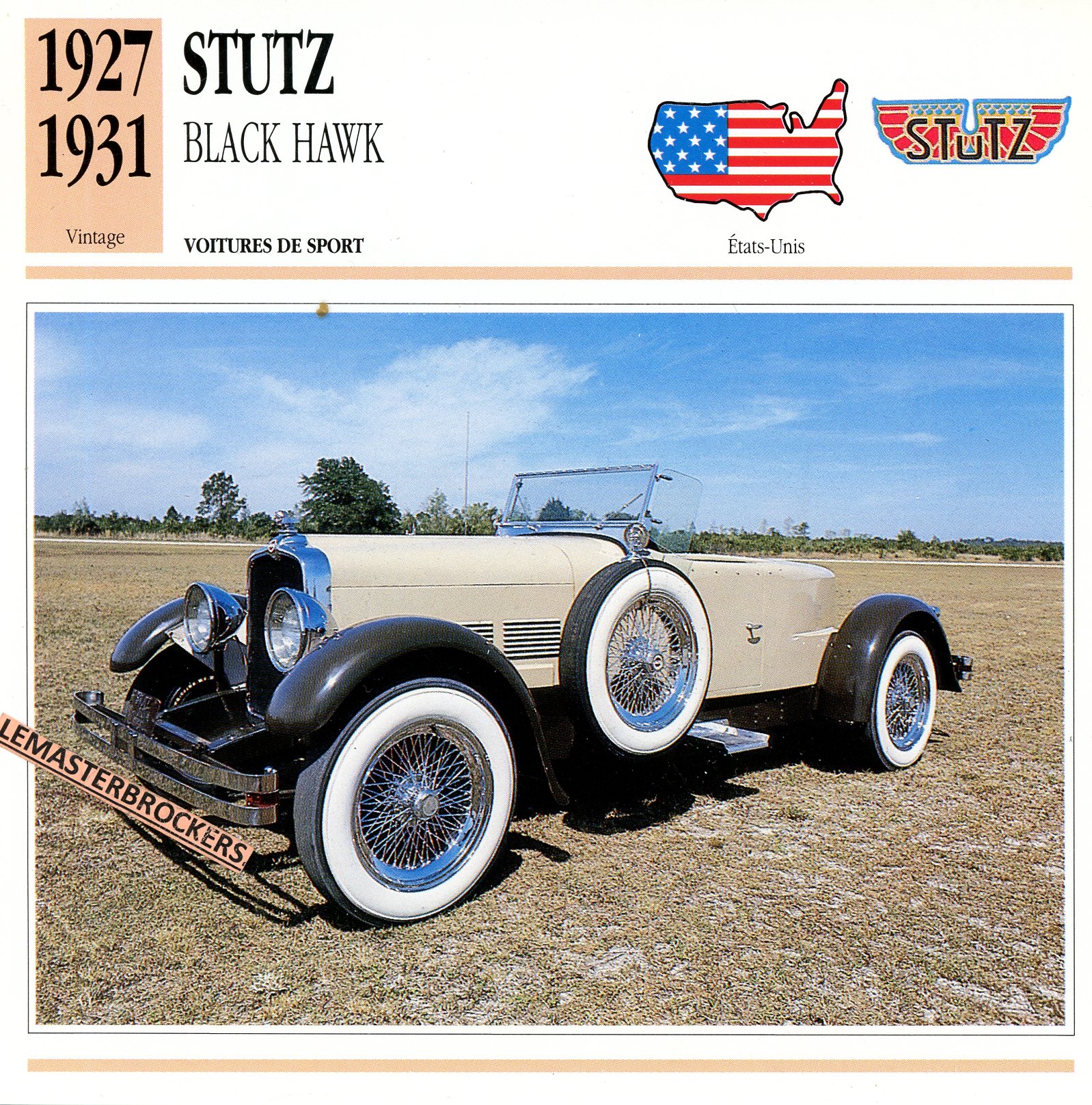STUTZ-BLACK-HAWK-1931-FICHE-AUTO-LEMASTERBROCKERS-ATLAS-ÉDITION