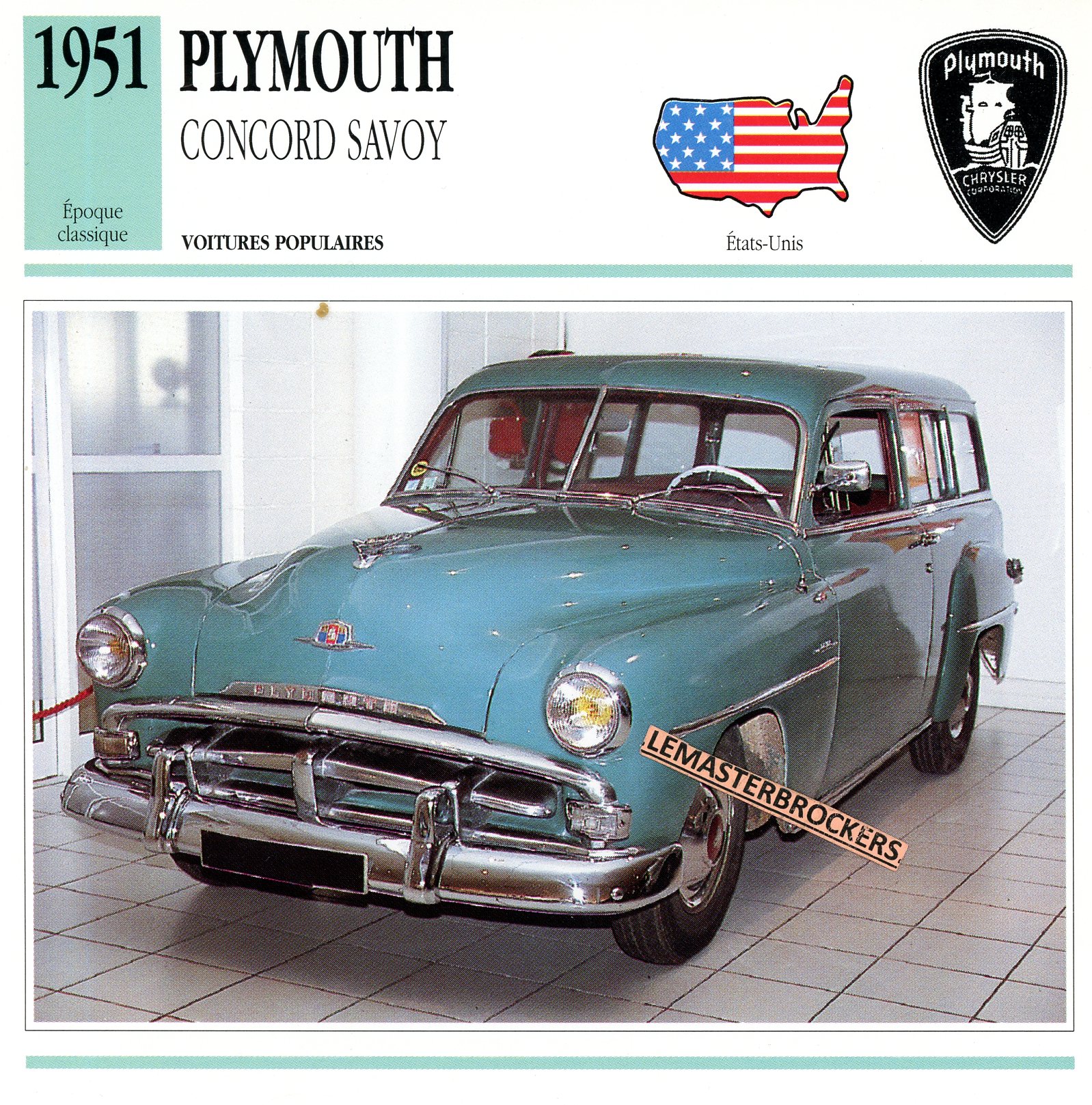 PLYMOUTH-CONCORD-SAVOY-1951-FICHE-AUTO-LEMASTERBROCKERS-ATLAS-ÉDITION