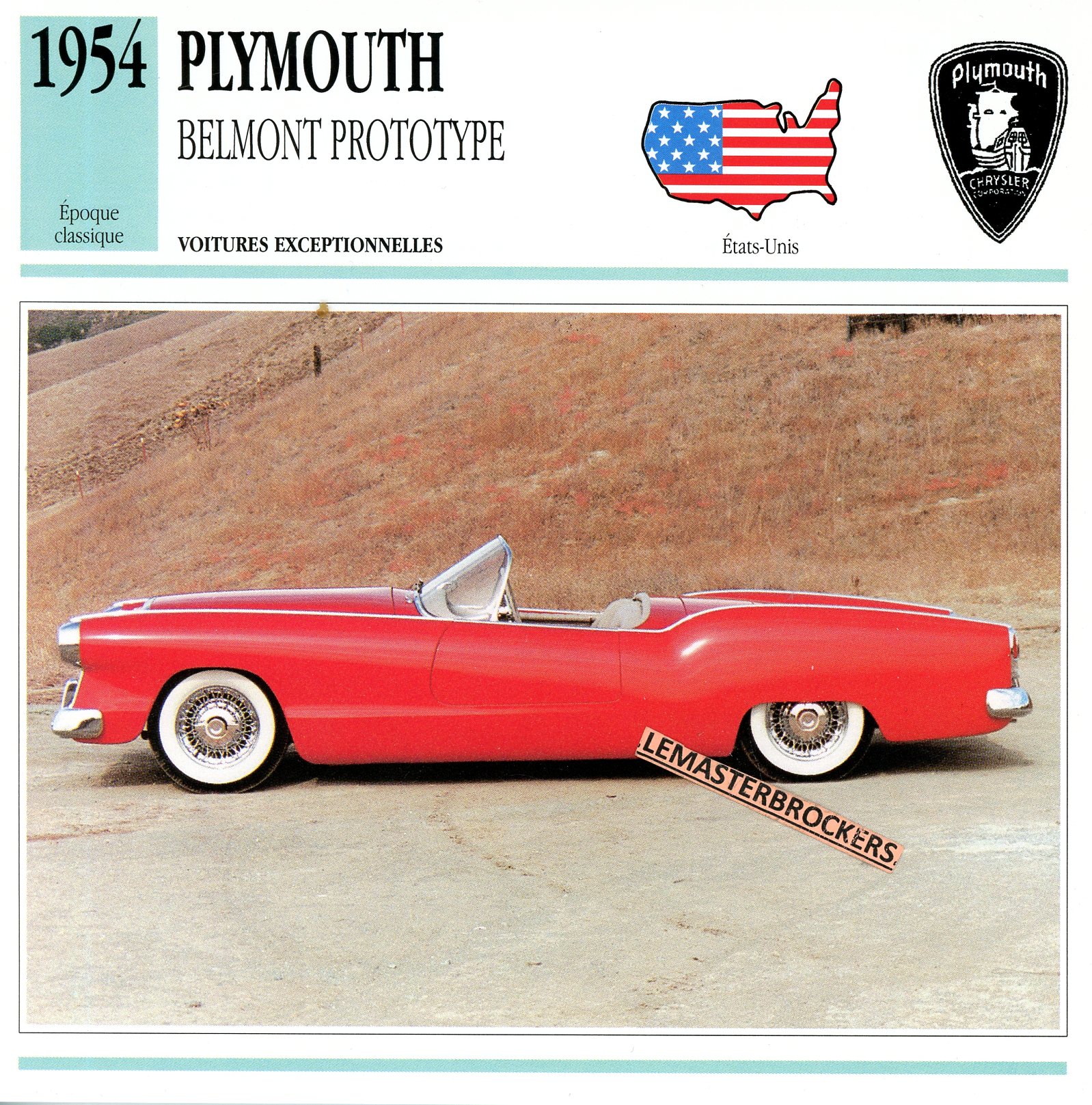 PLYMOUTH-BELMONT-PROTOTYPE-1954-FICHE-AUTO-LEMASTERBROCKERS-ATLAS-ÉDITION