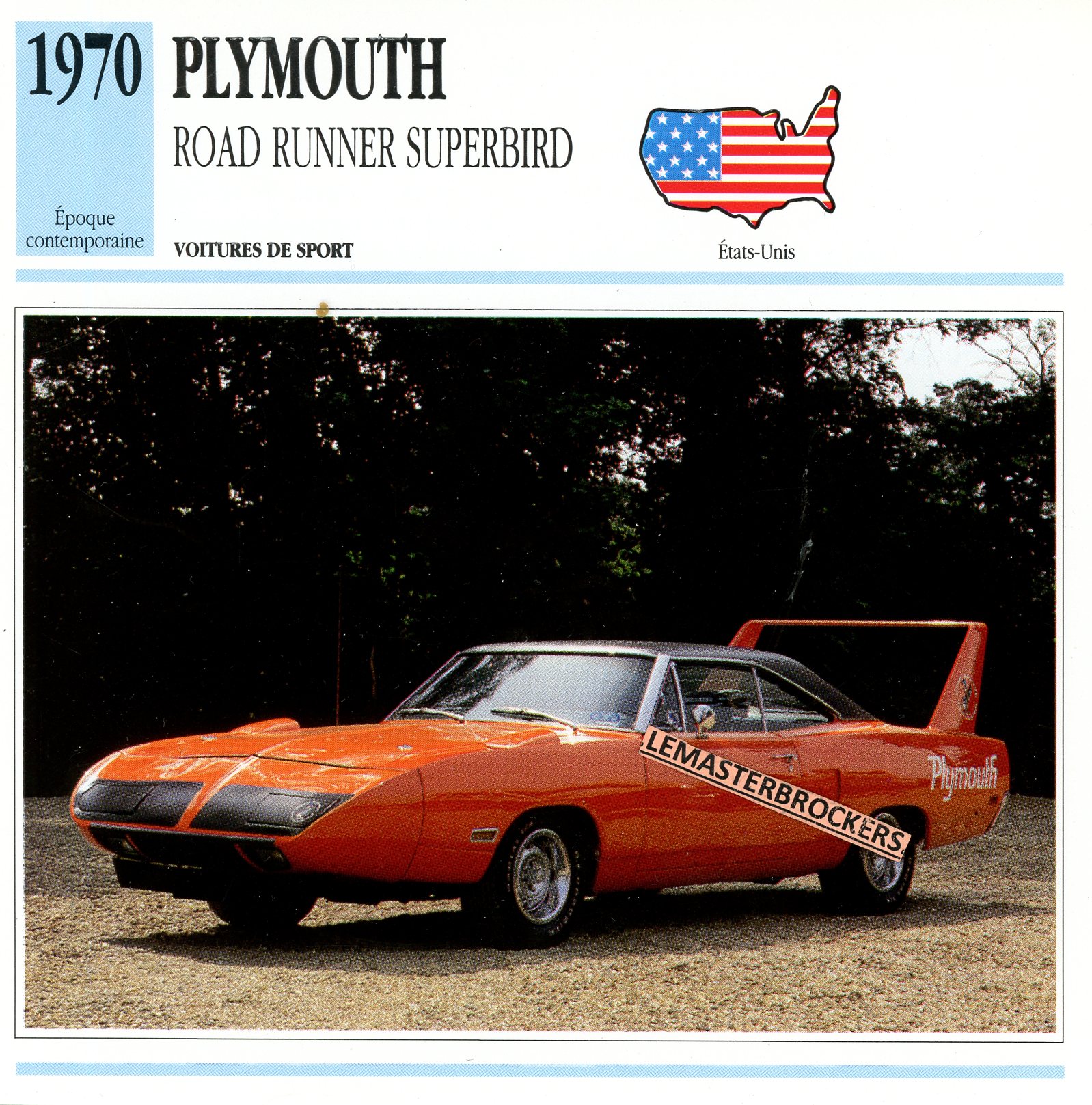 PLYMOUTH ROAD RUNNER SUPERBIRD 1970 - FICHE AUTO - CARS CARD ATLAS ÉDITION