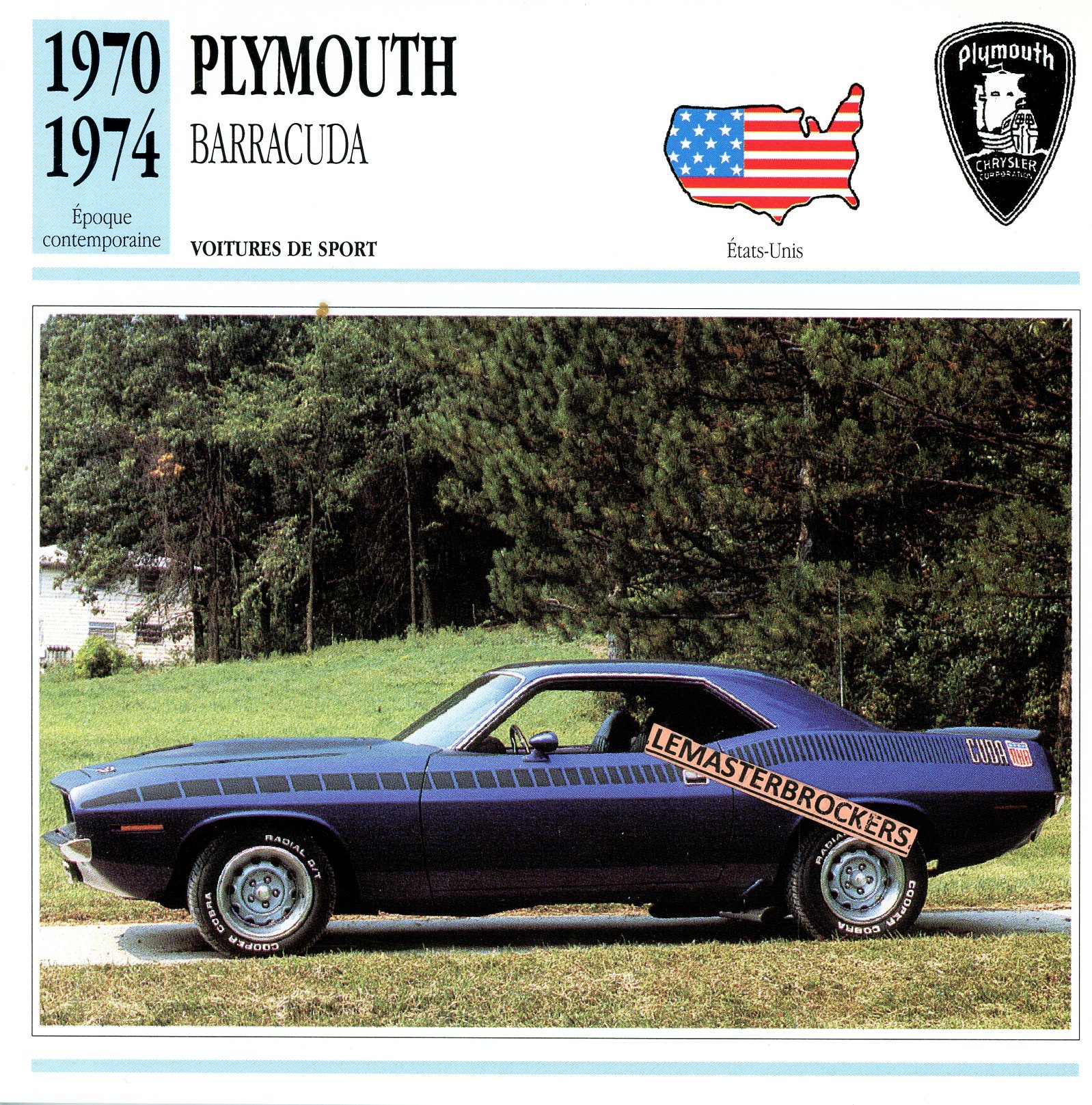 PLYMOUTH-BARRACUDA-1970-1974-FICHE-AUTO-LEMASTERBROCKERS-ATLAS-ÉDITION