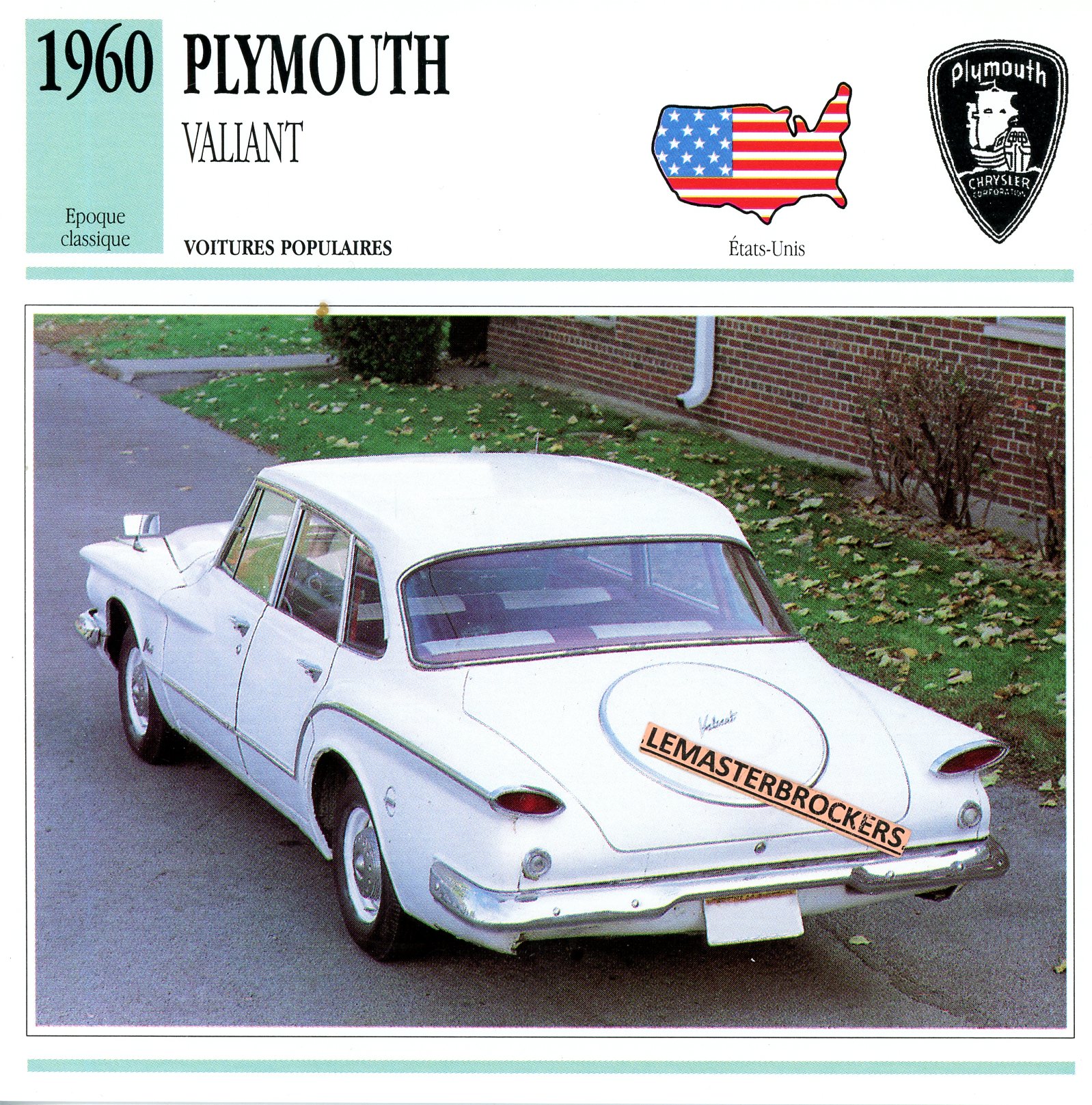 PLYMOUTH-VALLANT-1960-FICHE-AUTO-LEMASTERBROCKERS-ATLAS-ÉDITION