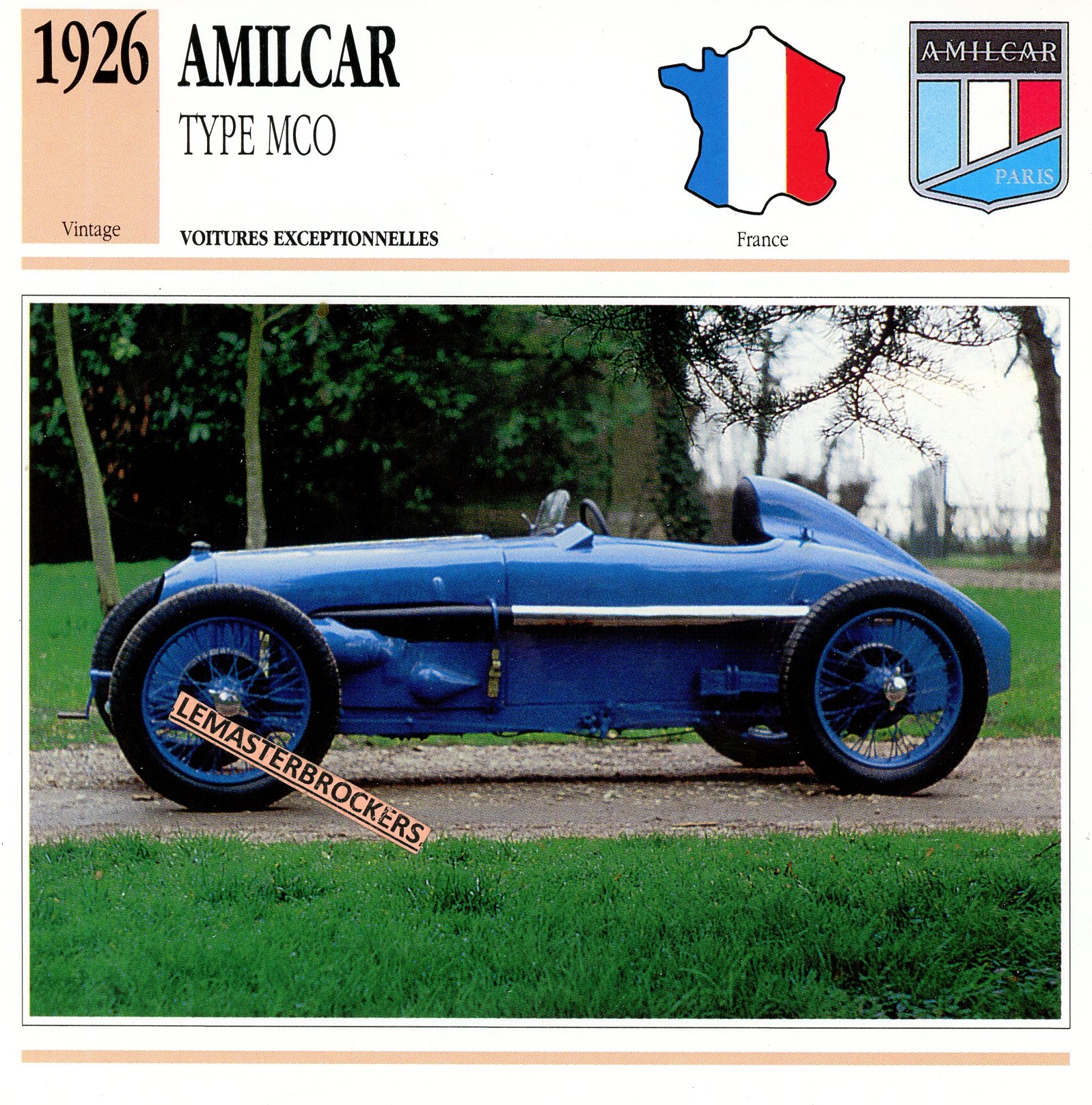 AMILCAR-MCO-1926-FICHE-AUTO-LEMASTERBROCKERS-ATLAS-ÉDITION